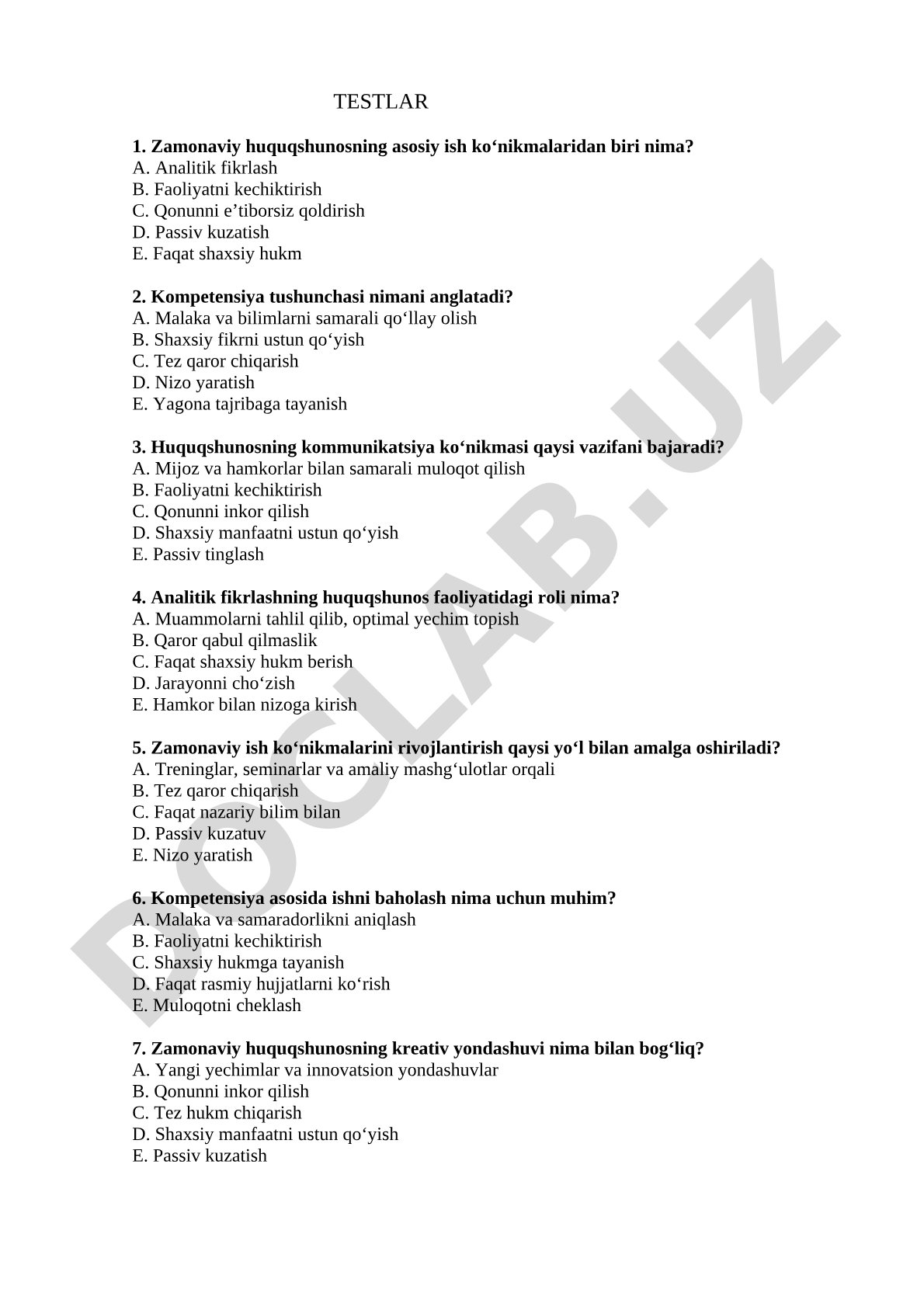 Zamonaviy huquqshunosning asosiy ish ko‘nikmalari va kompetensiyasi