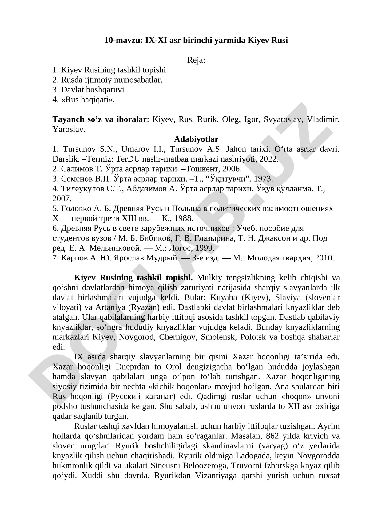 IX-XI asr birinchi yarmida Kiyev Rusi