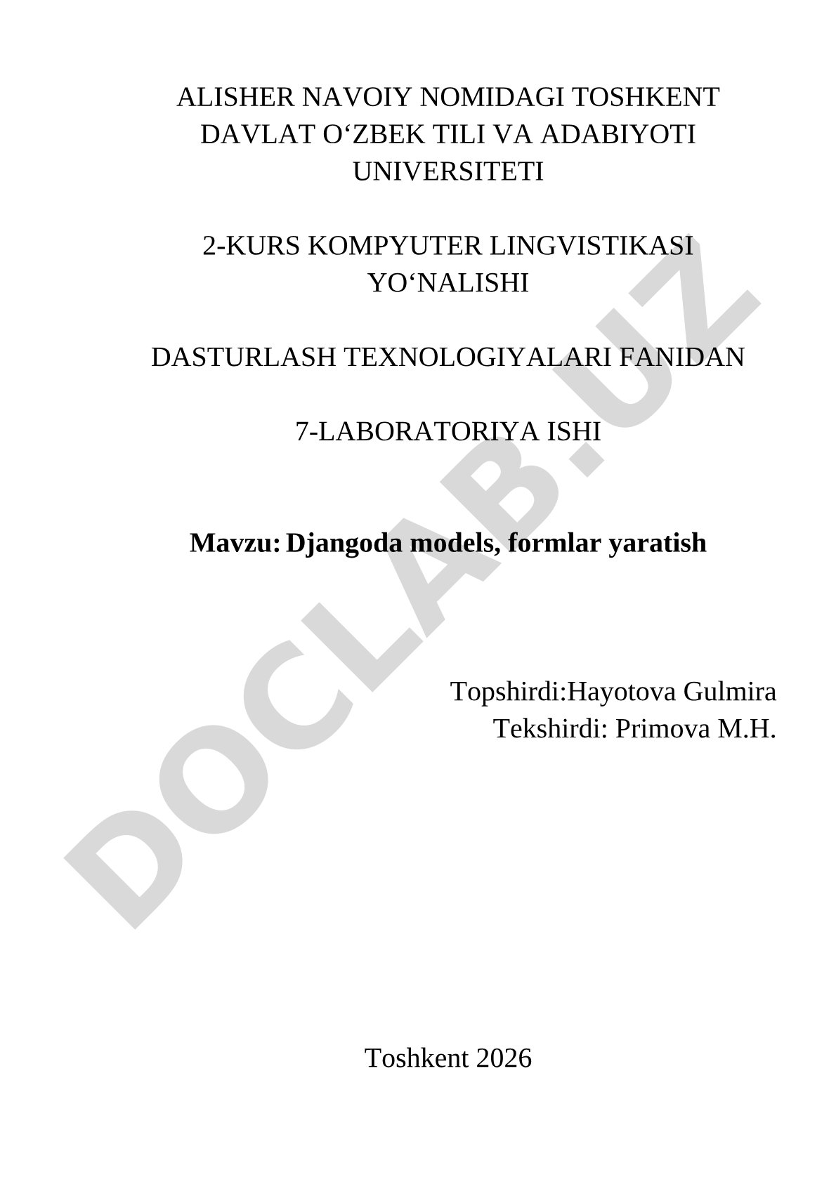 Djangoda modellar, formlar yaratish