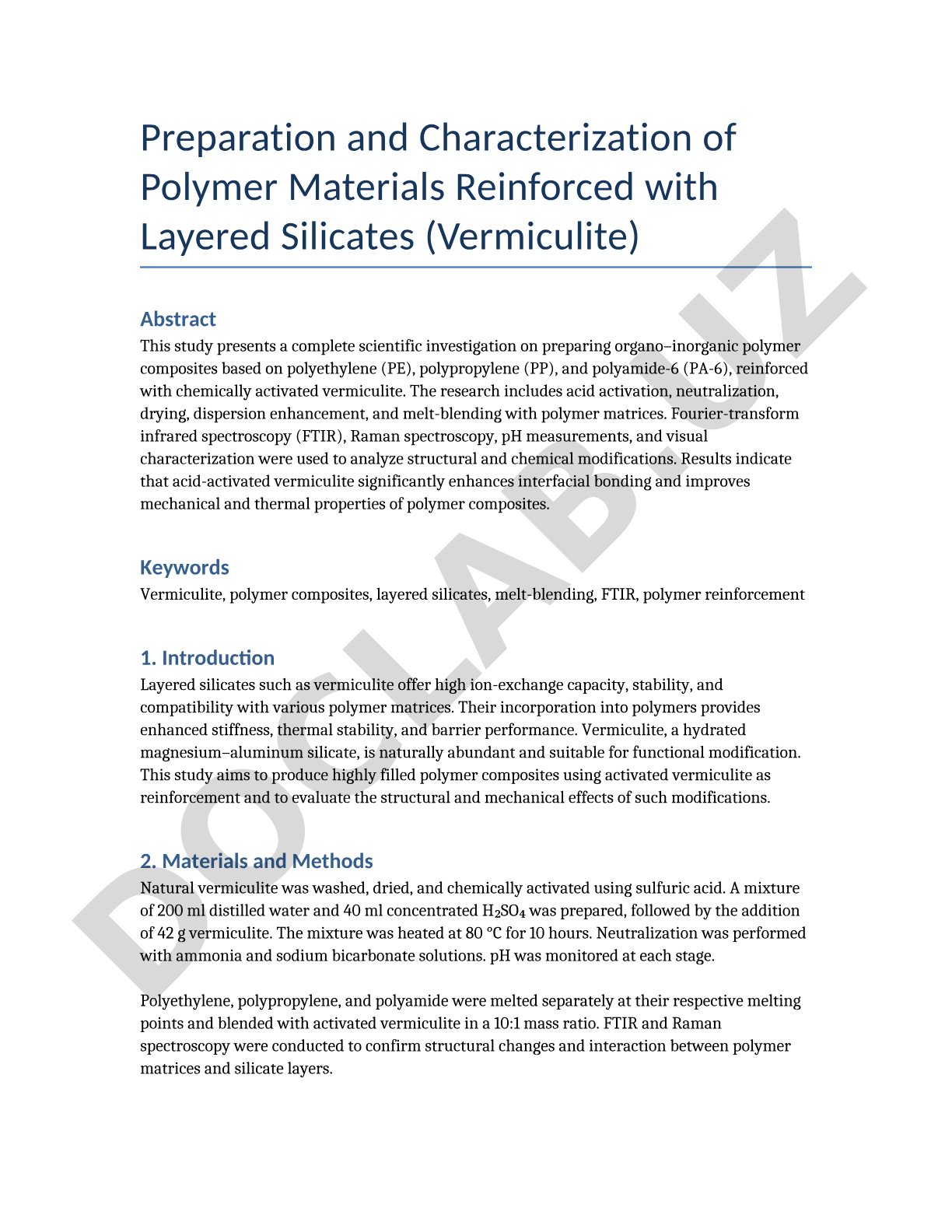 Preparation and Characterization of Polymer Materials Reinforced with Layered Silicates (Vermiculite)