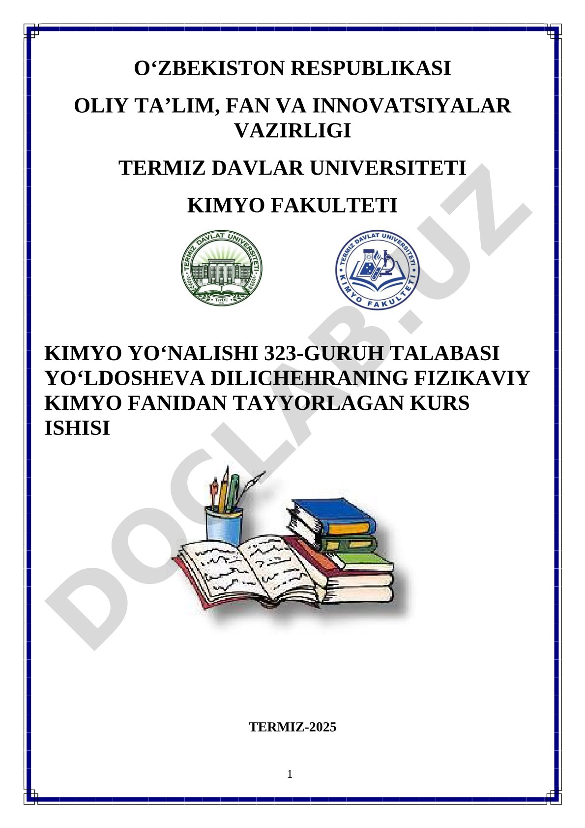 Fizikaviy kimyo fanidan kurs ishi