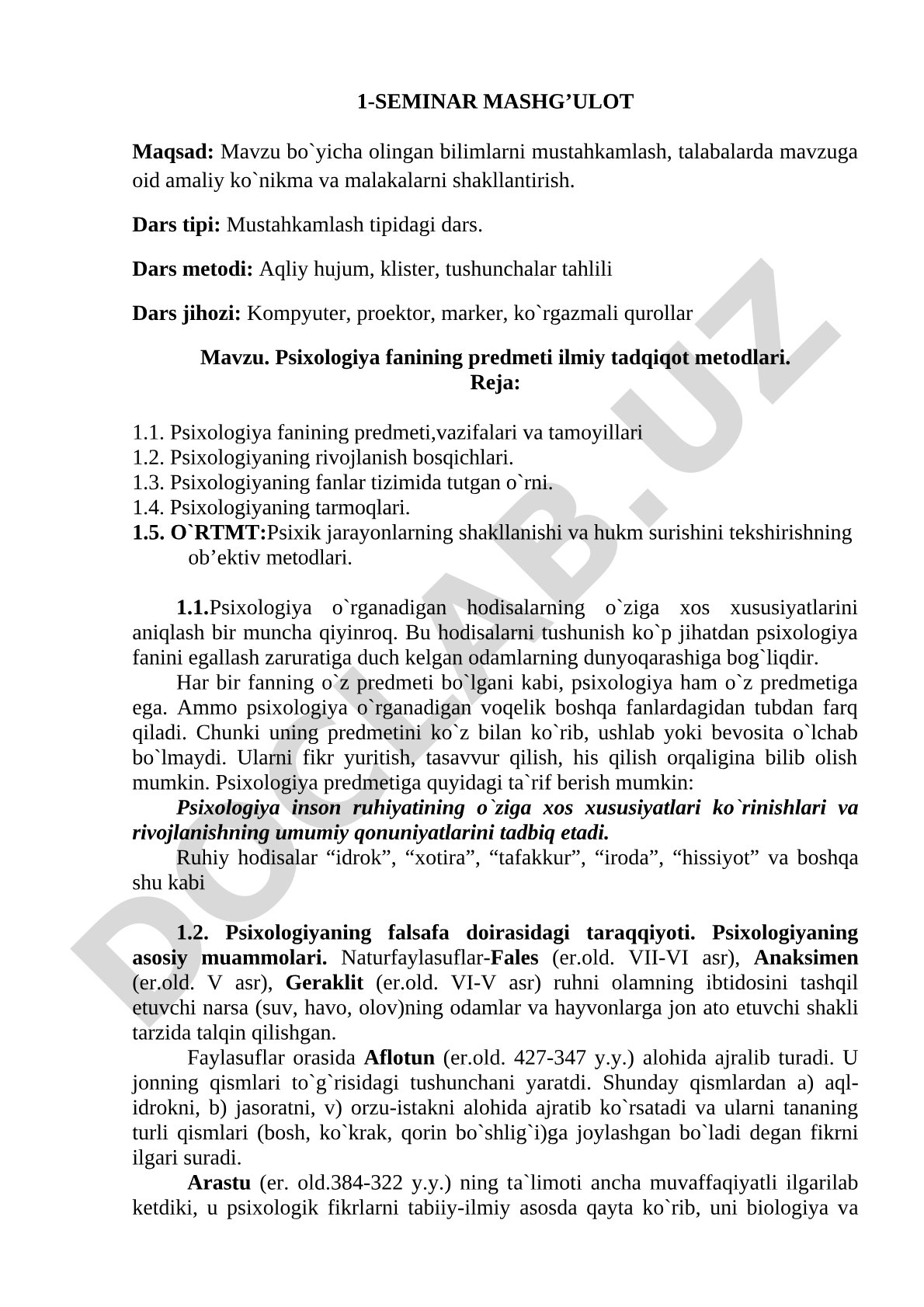 Psixologiya fanining predmeti ilmiy tadqiqot metodlari