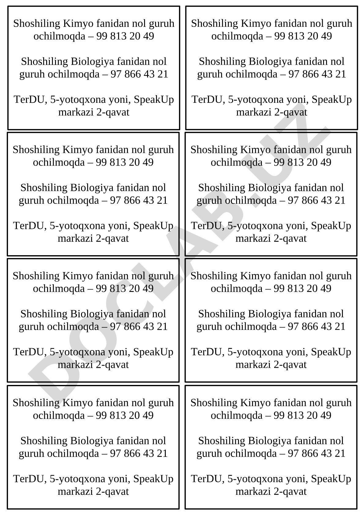 Kimyo va biologiya fanidan nol guruh ochilmoqda