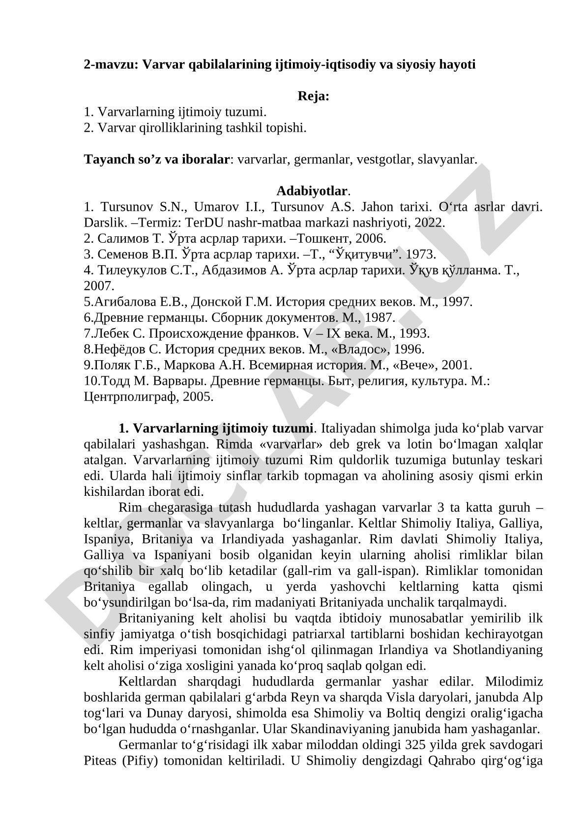 Varvar qabilalarining ijtimoiy-iqtisodiy va siyosiy hayoti