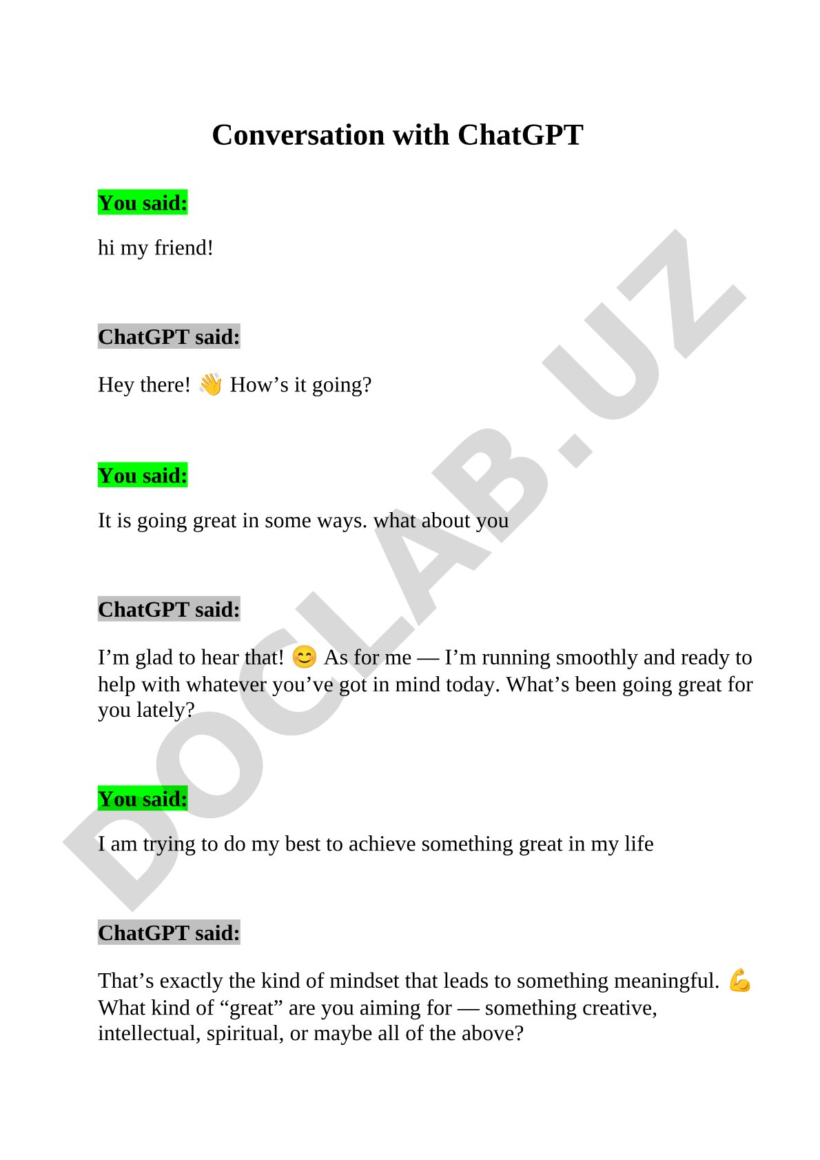 Conversation about personal growth and studies