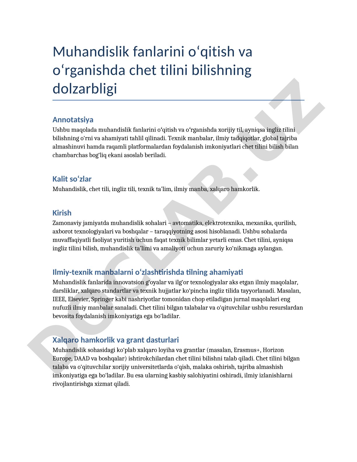 Muhandislik fanlarini o'qitish va o'rganishda chet tilini bilishning dolzarbligi