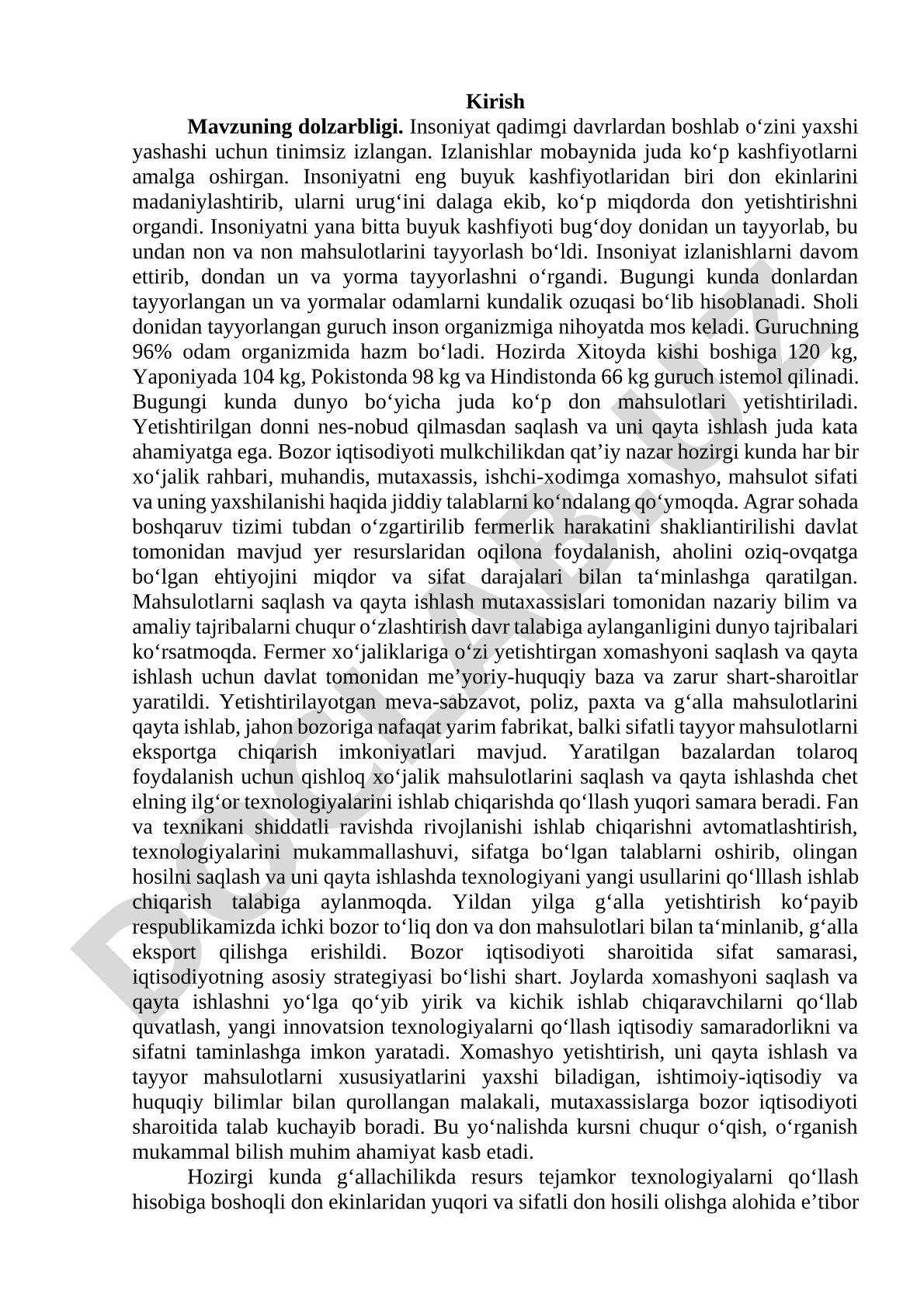 Don ekinlarini yetishtirish va qayta ishlashning ahamiyati