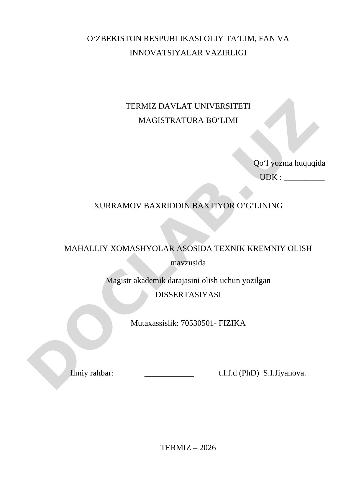 Mahalliy xomashyolar asosida texnik kremniy olish