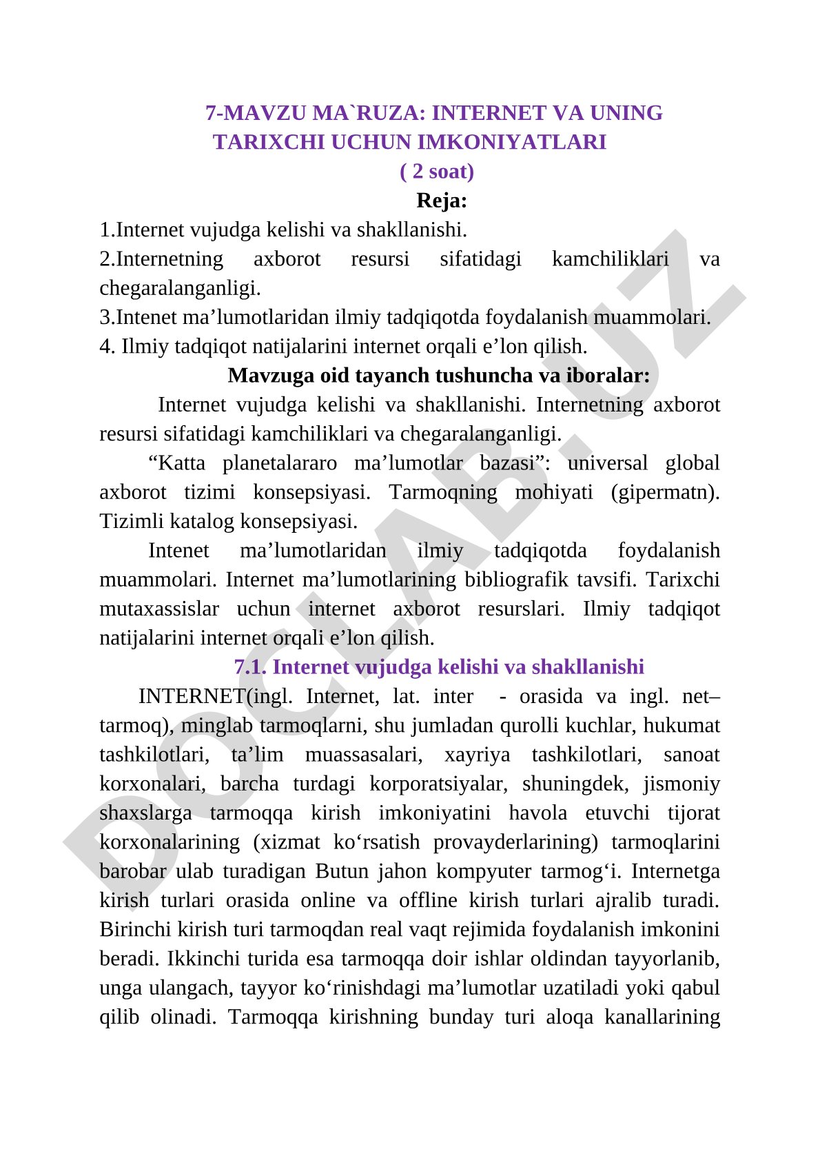 Internet va uning tarixchi uchun imkoniyatlari