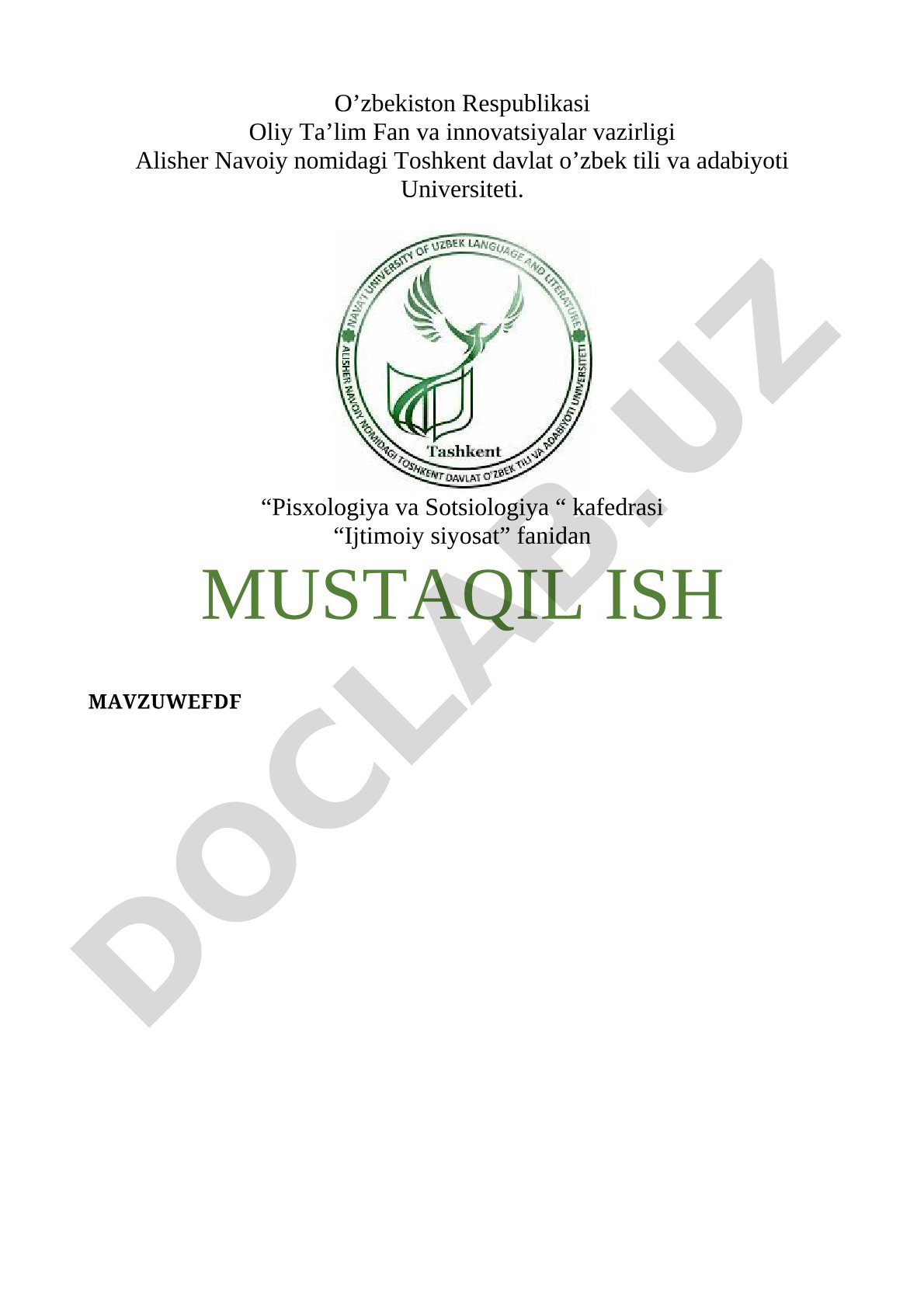 Ijtimoiy siyosat fanidan mustaqil ish