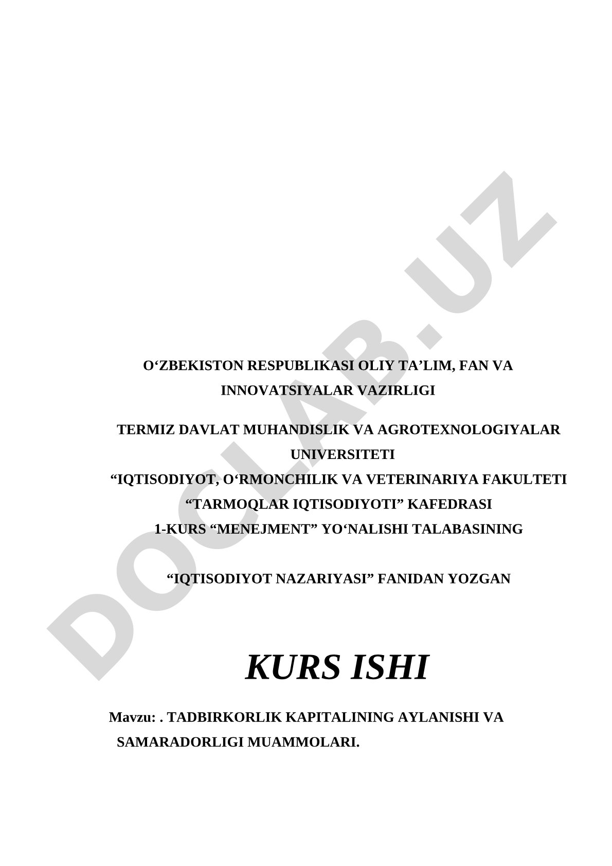 Tadbirkorlik kapitalining aylanishi va samaradorligi muammolari