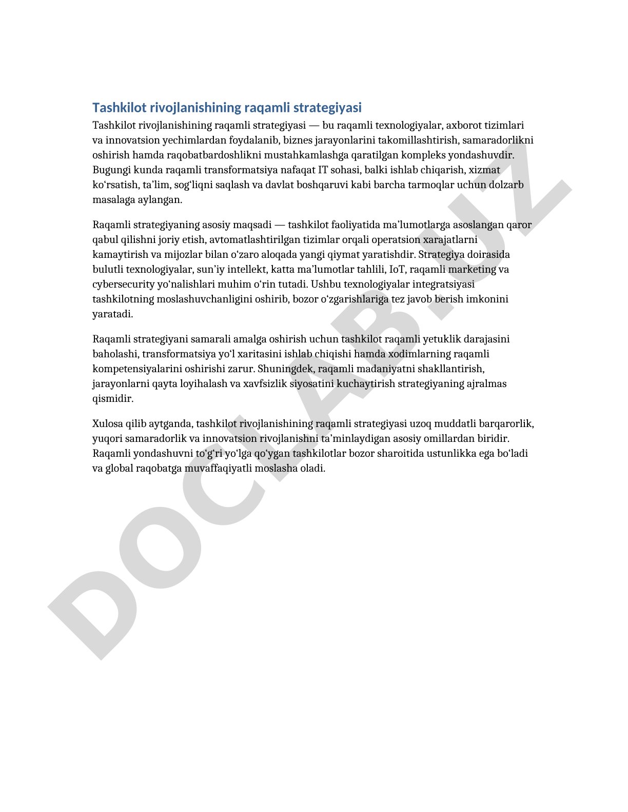 Tashkilot rivojlanishining raqamli strategiyasi