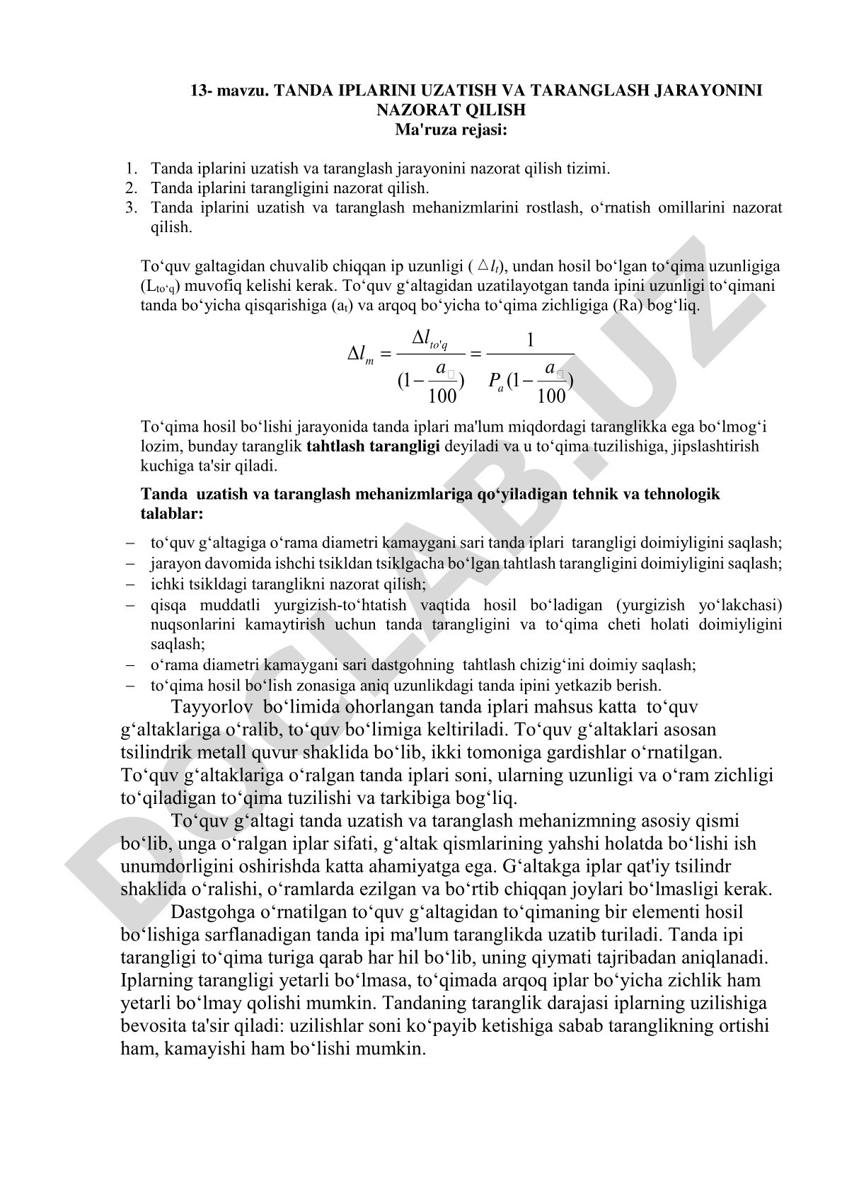 Tanda iplarini uzatish va taranglash jarayonini nazorat qilish