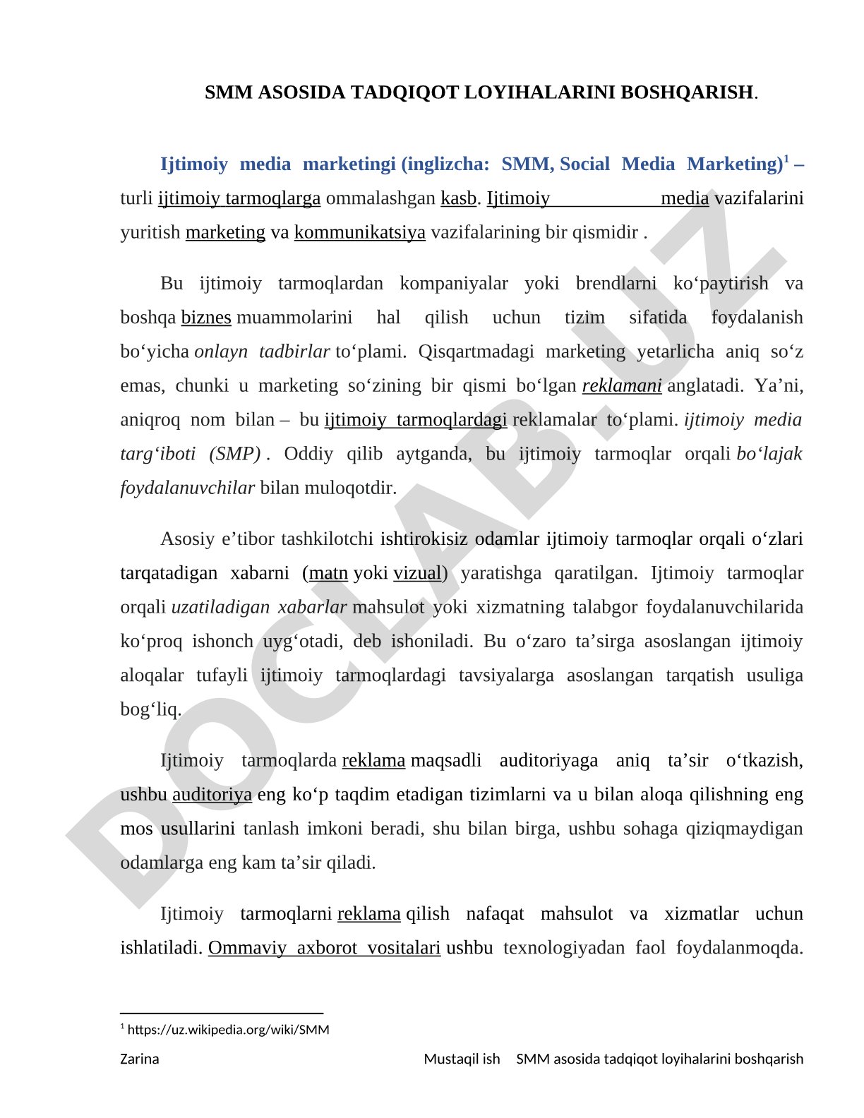 SMM asosida tadqiqot loyihalarini boshqarish