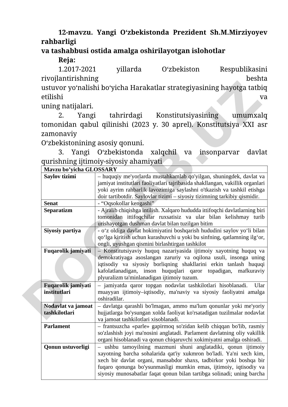 Yangi O‘zbekistonda Prezident Sh.M.Mirziyoyev rahbarligida amalga oshirilayotgan islohotlar