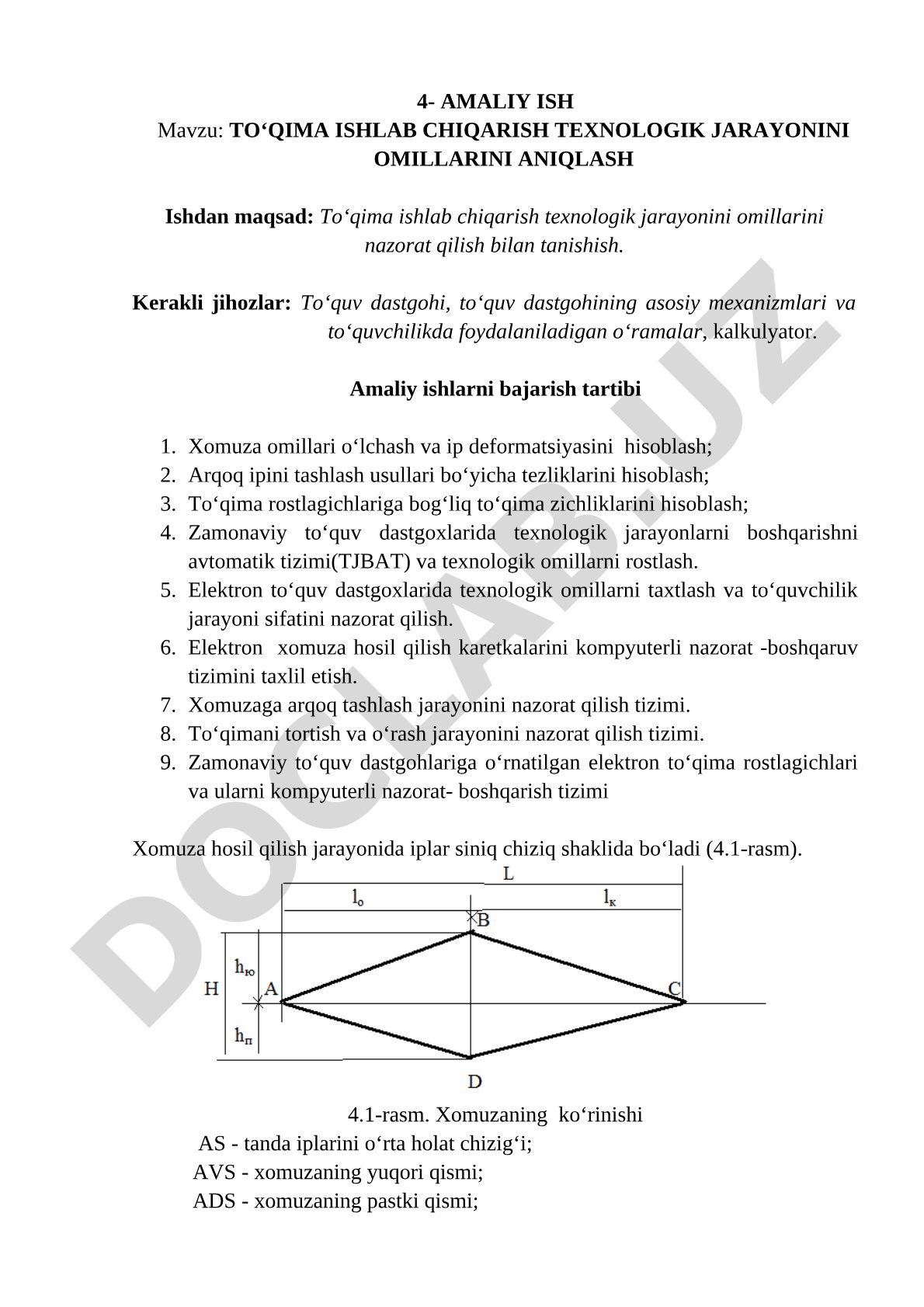 To'qima ishlab chiqarish texnologik jarayonini omillarini aniqlash