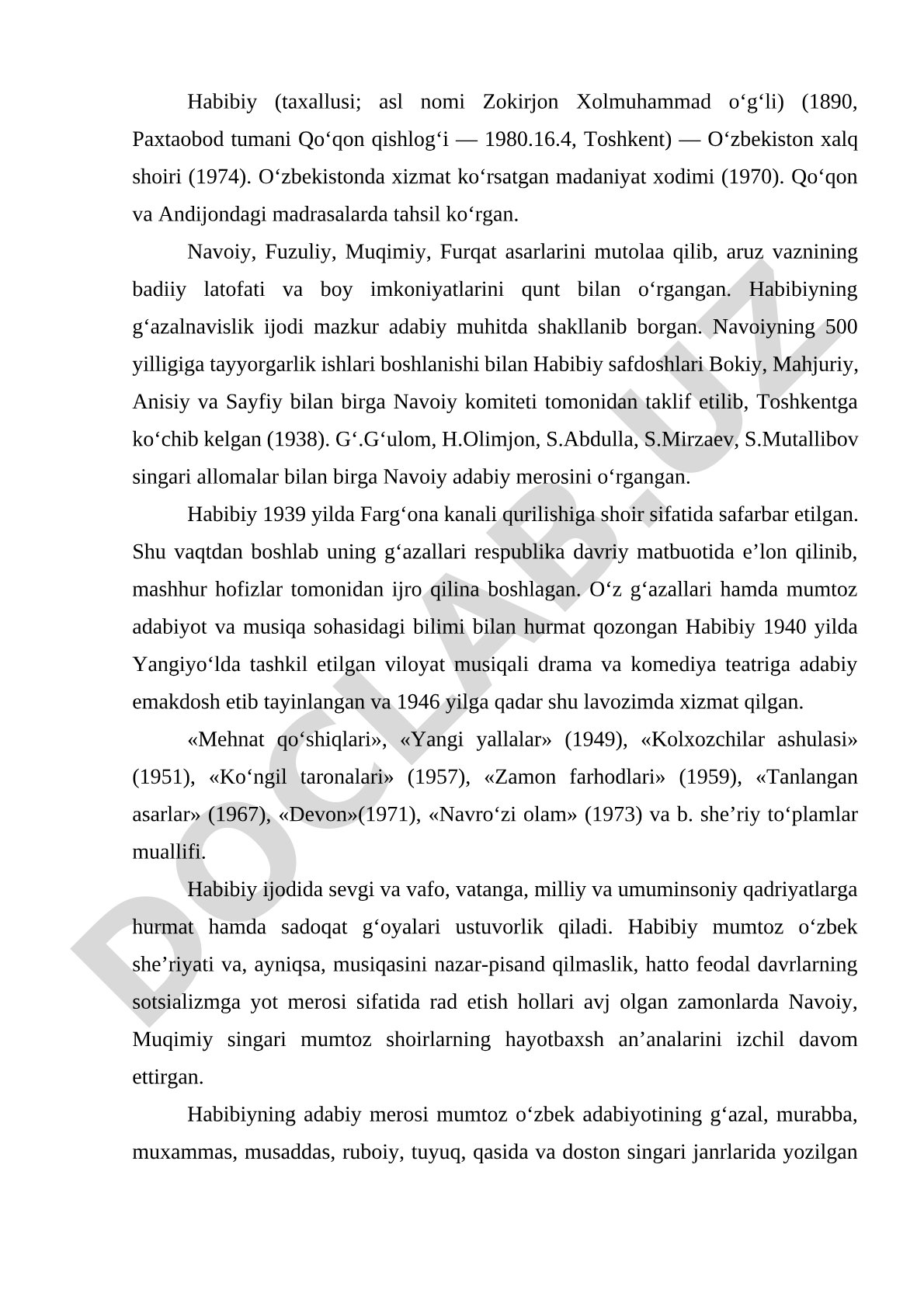 Habibiy (Zokirjon Xolmuhammad o‘g‘li) hayoti va ijodi