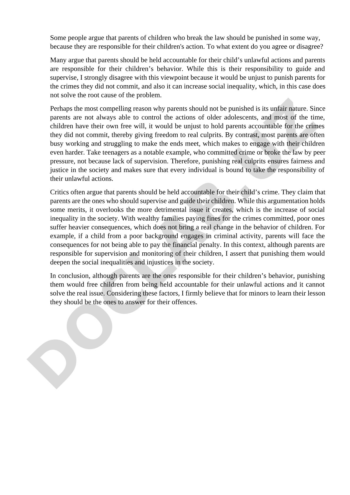 Parents' responsibility for children's unlawful actions