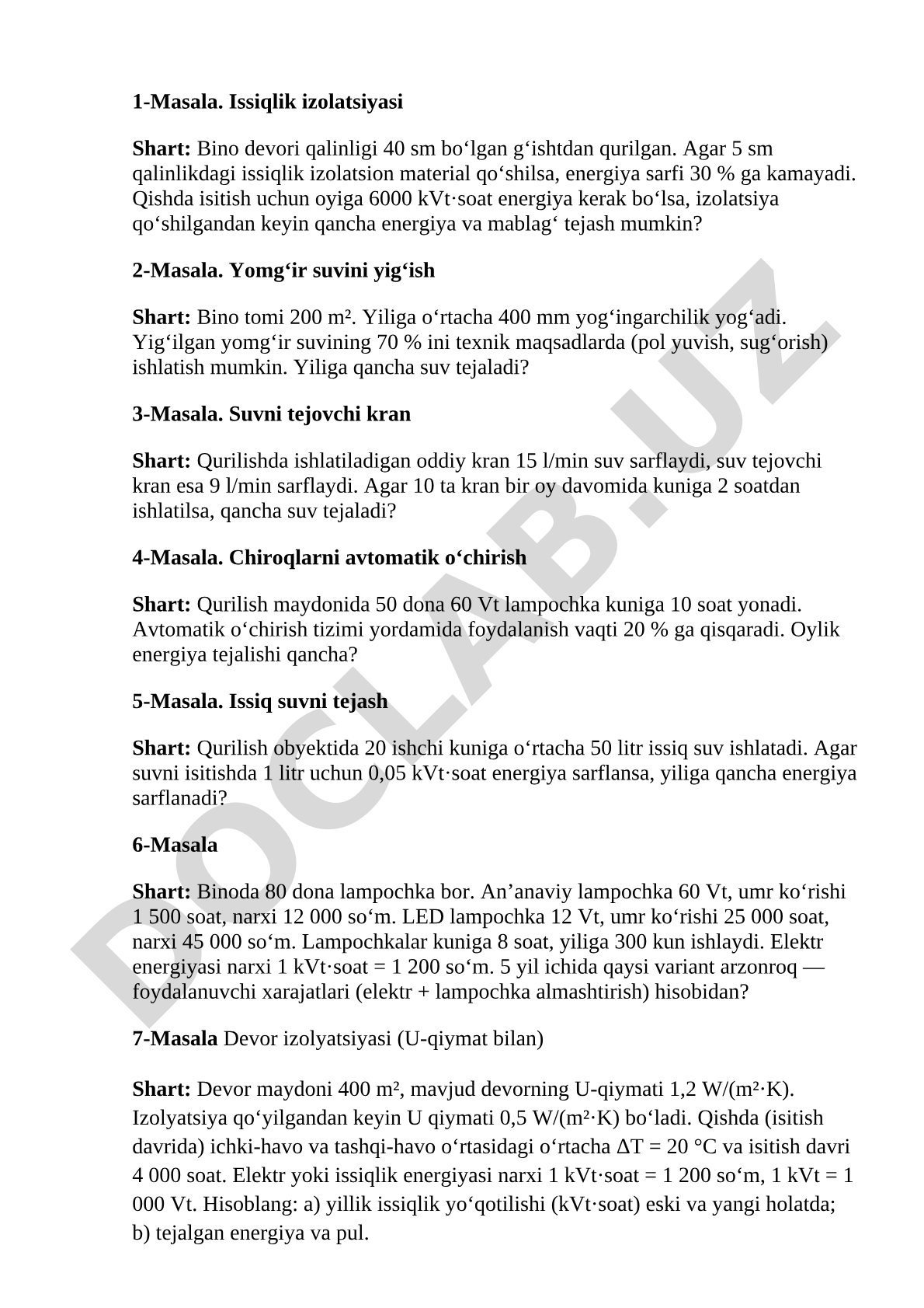 Qurilishda energiya va suv tejash masalalari