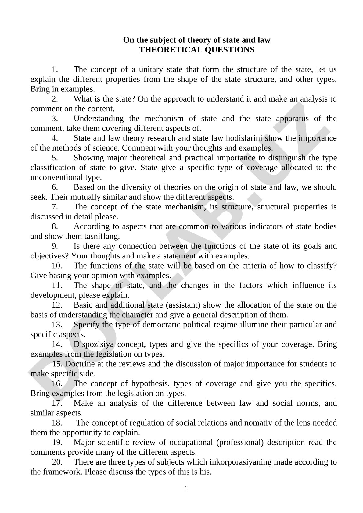 Theoretical questions on theory of state and law