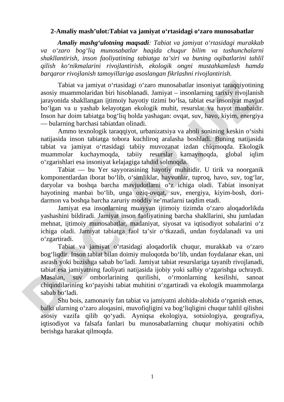 Tabiat va jamiyat o‘rtasidagi o‘zaro munosabatlar