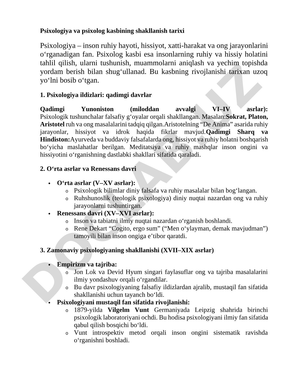 Psixologiya va psixolog kasbining shakllanish tarixi