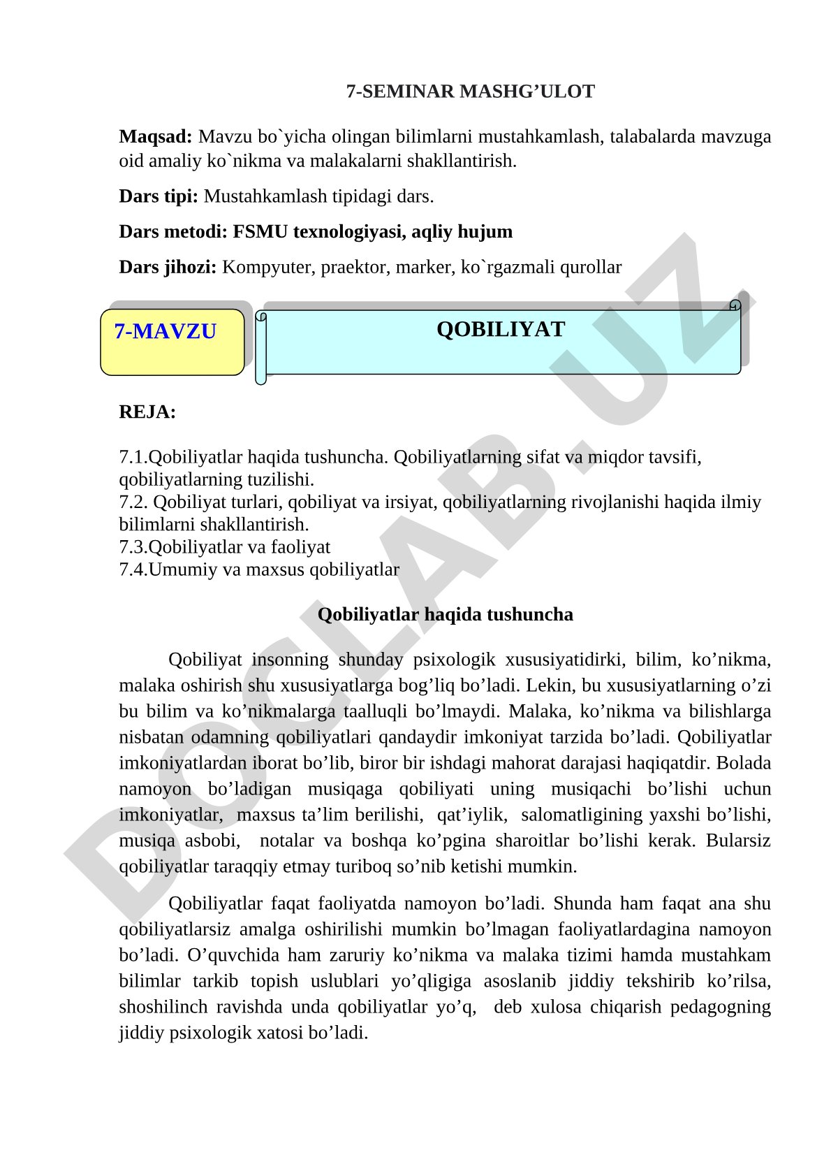 Qobiliyatlar haqida tushuncha va ularning turlari