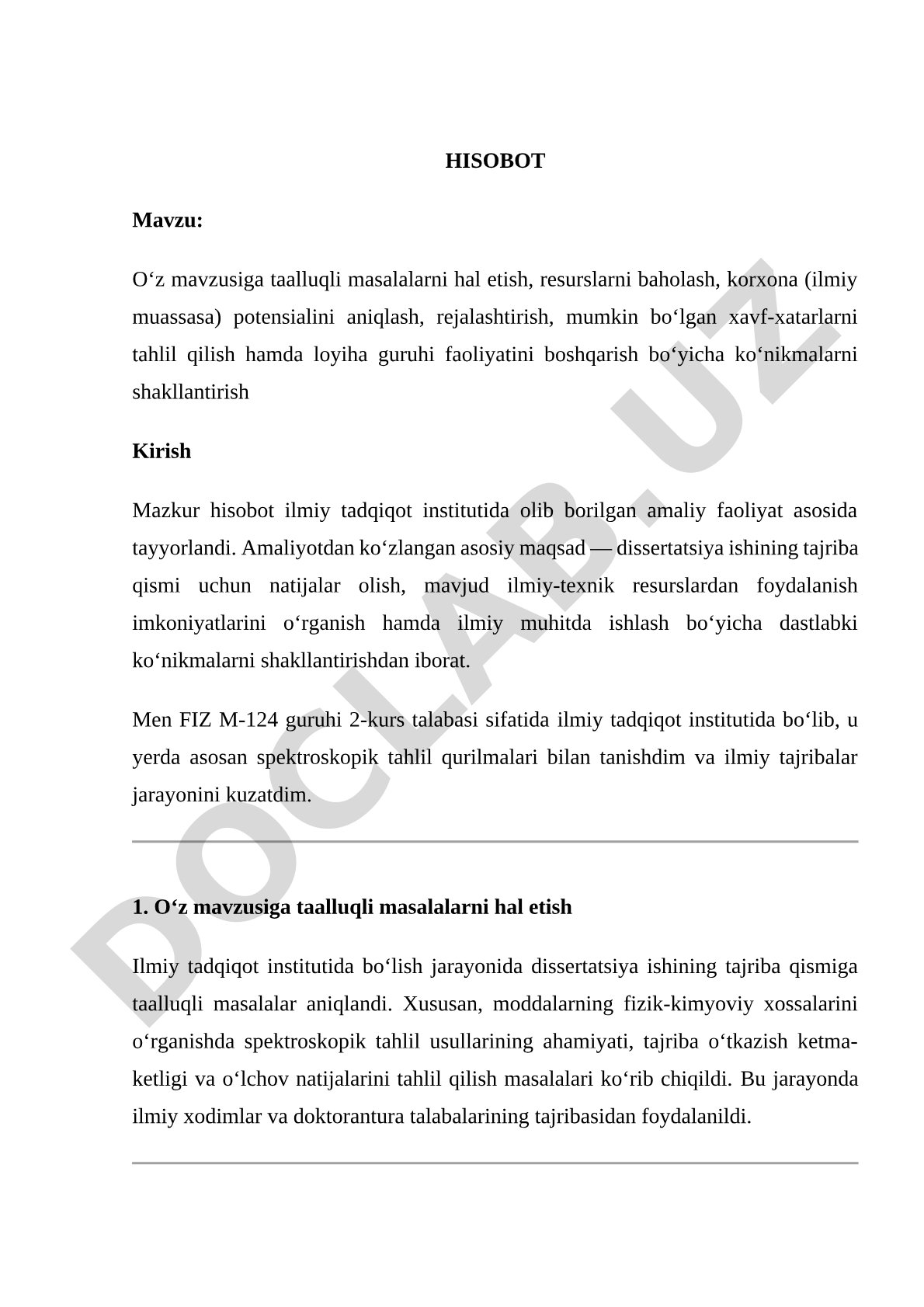 Ilmiy tadqiqot institutida spektroskopik tahlil usullari bilan tanishish