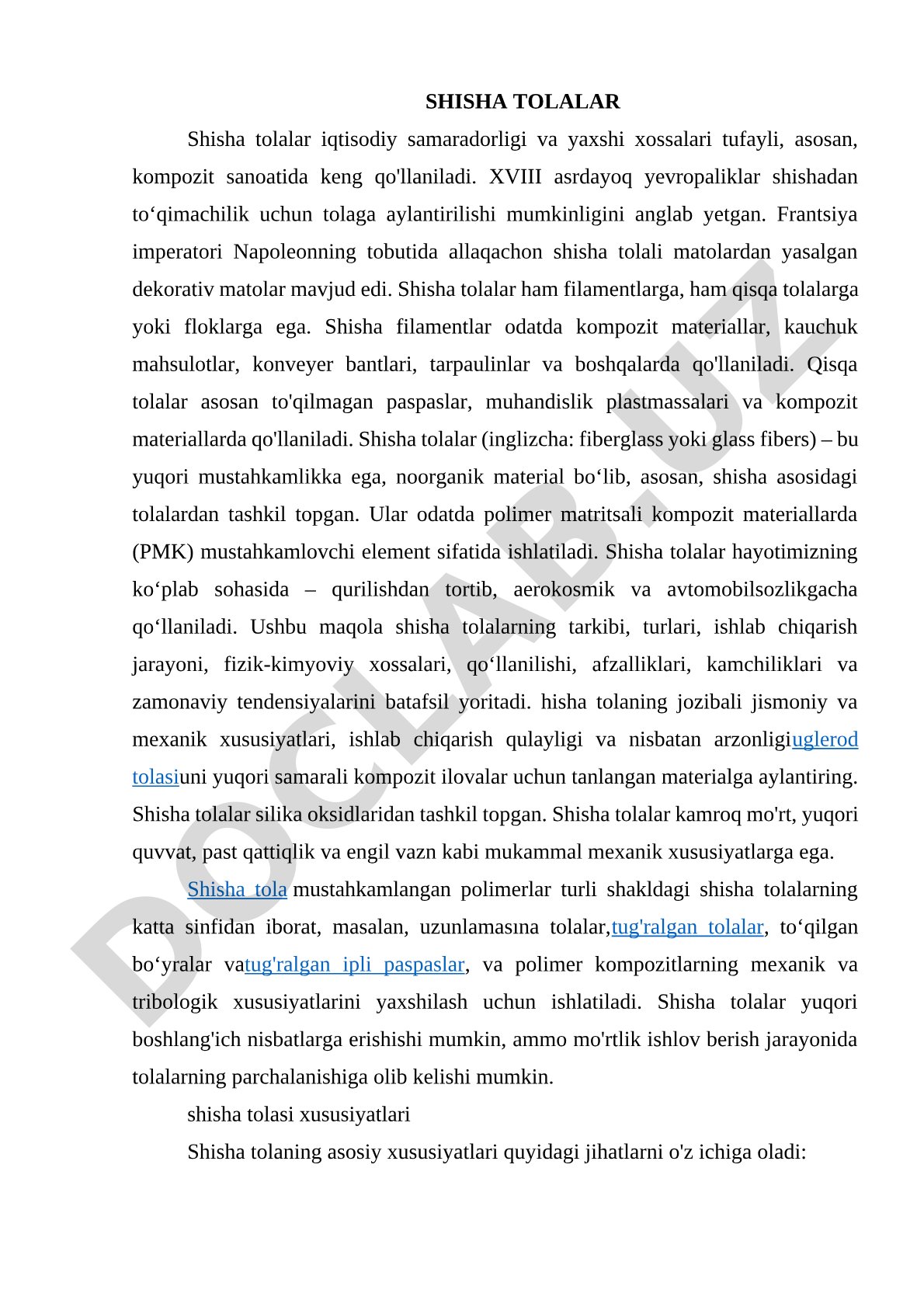 Shisha tolalar: tarkibi, turlari, ishlab chiqarish jarayoni, xossalari va qo'llanilishi