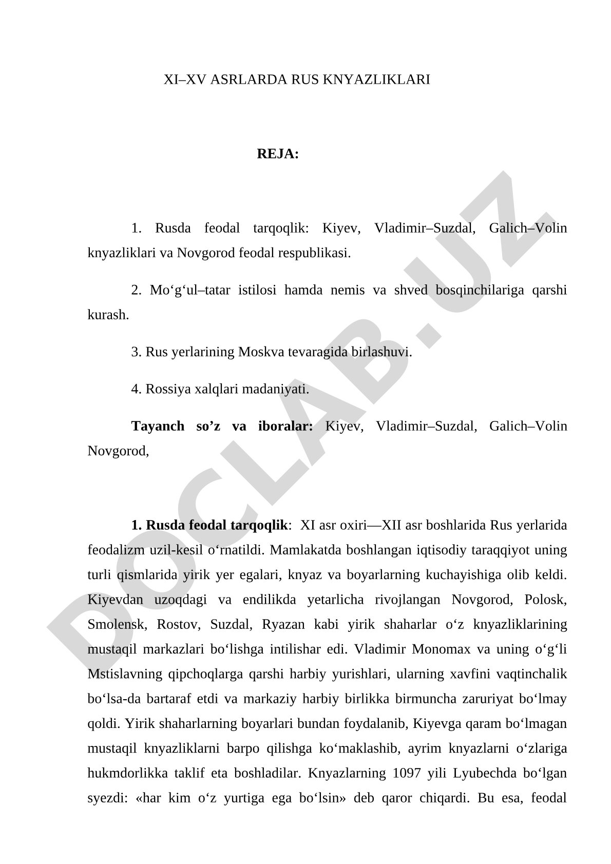 XI–XV asrlarda rus knyazliklari