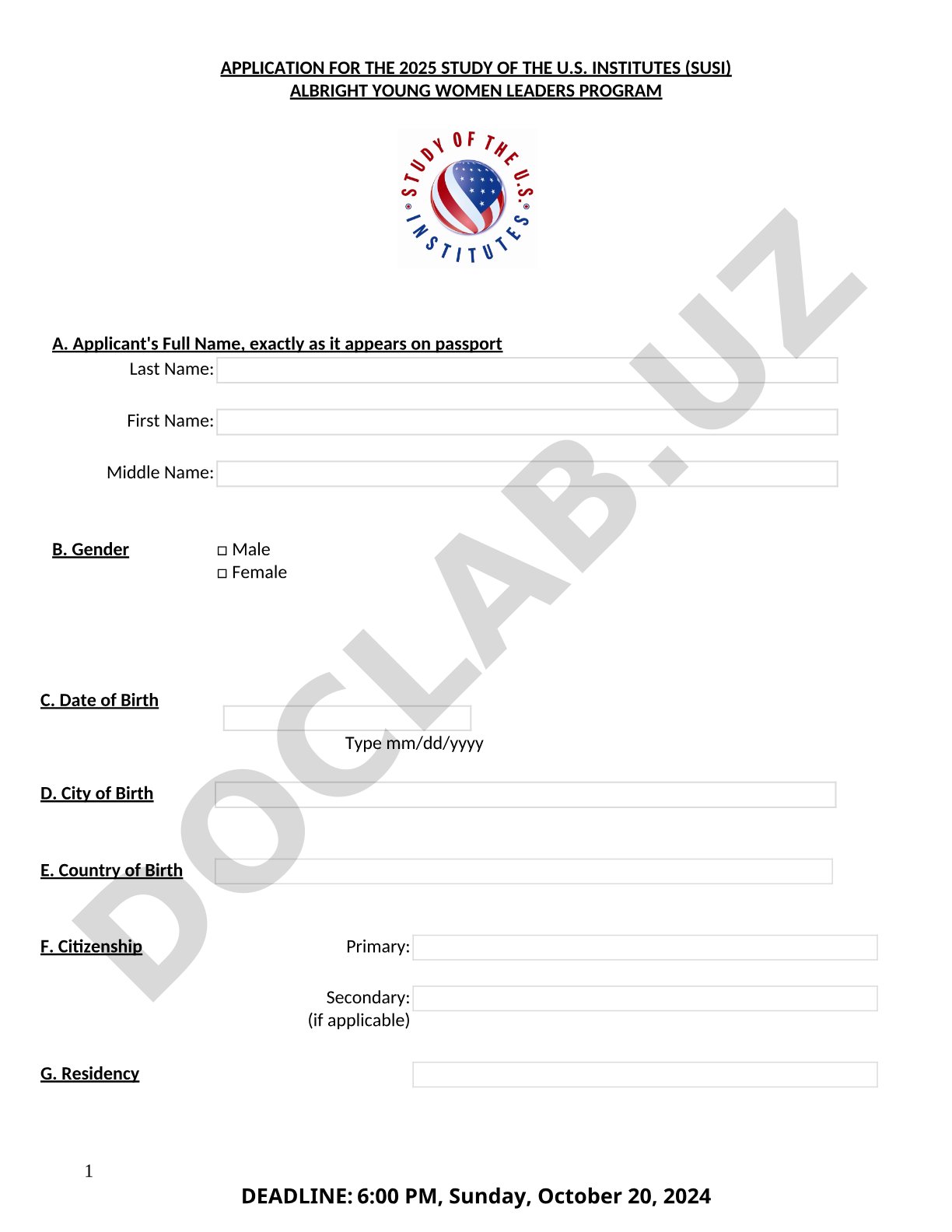 Application for the 2025 Study of the U.S. Institutes (SUSI) Albright Young Women Leaders Program