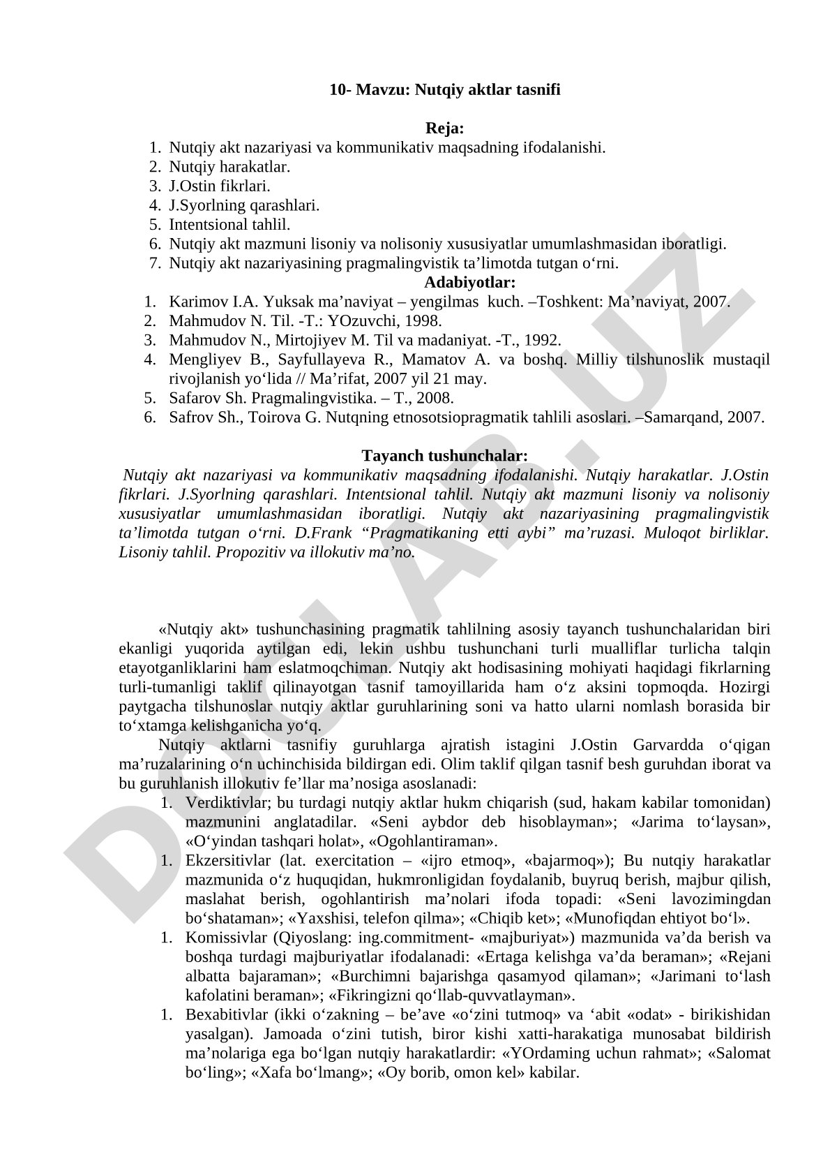 Nutqiy aktlar tasnifi