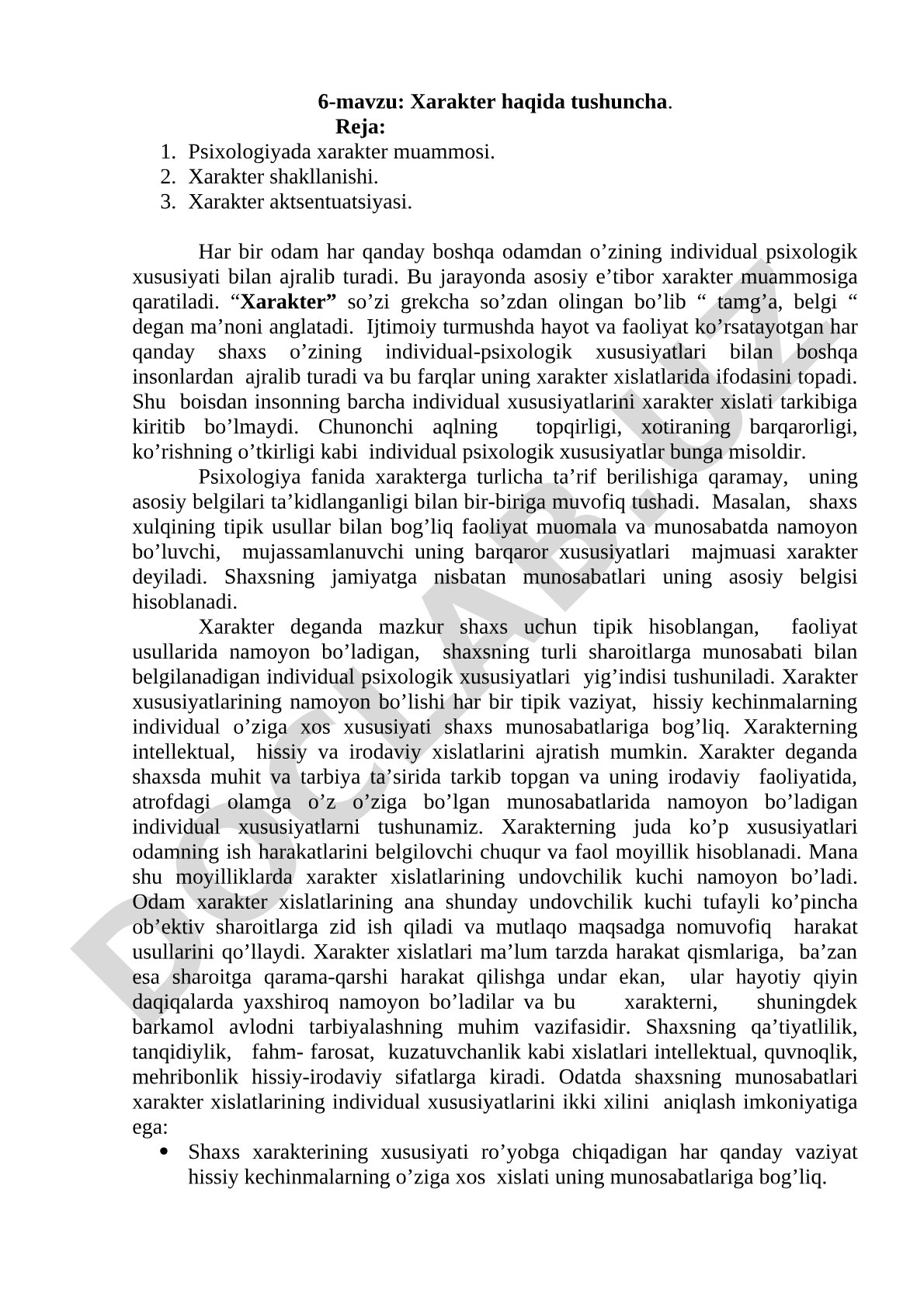 Xarakter haqida tushuncha
