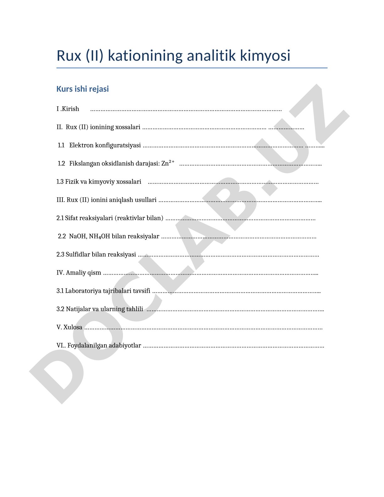 Rux (II) kationining analitik kimyosi