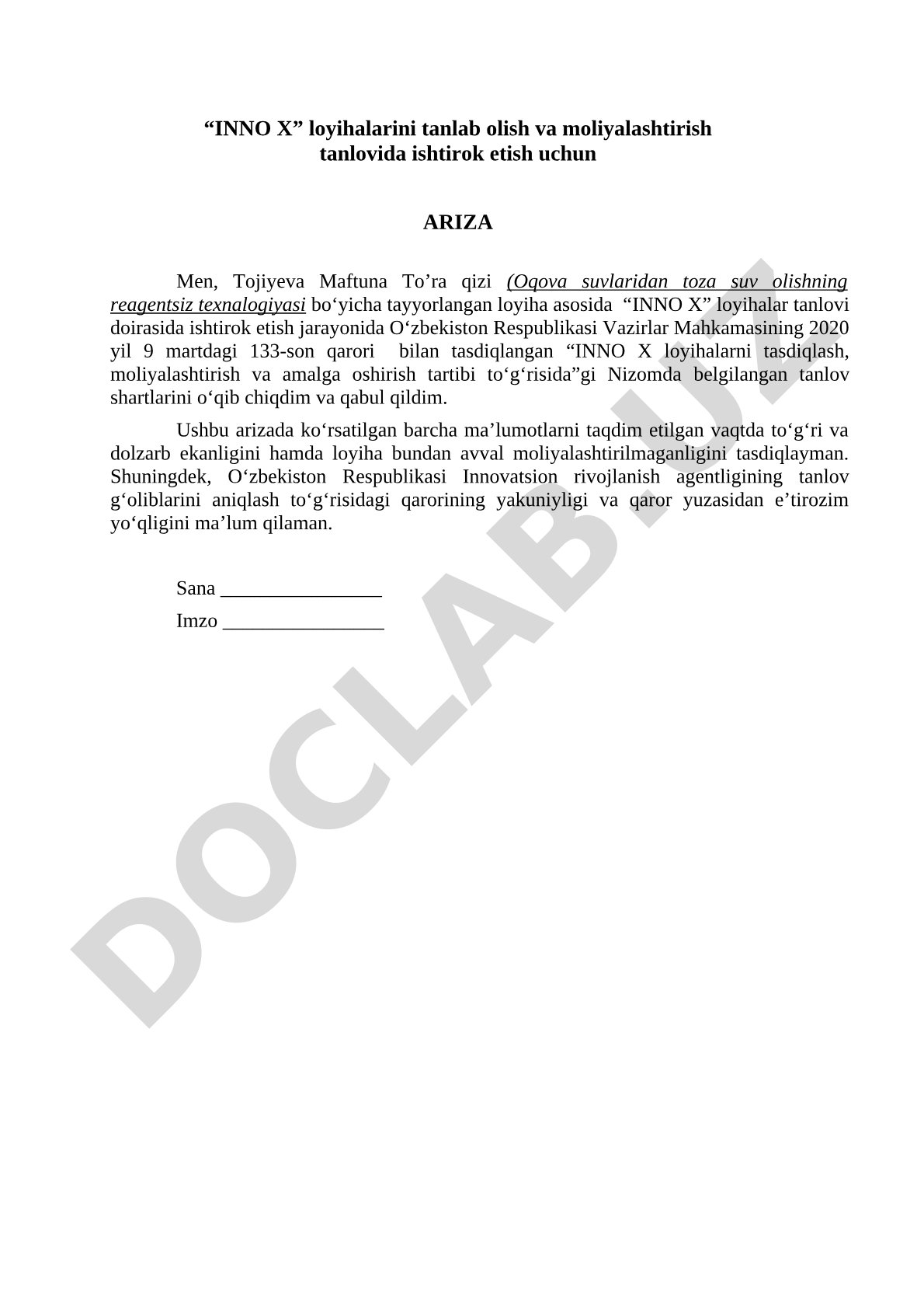 Oqava suvlaridan toza suv olishning reagentsiz texnalogiyasi