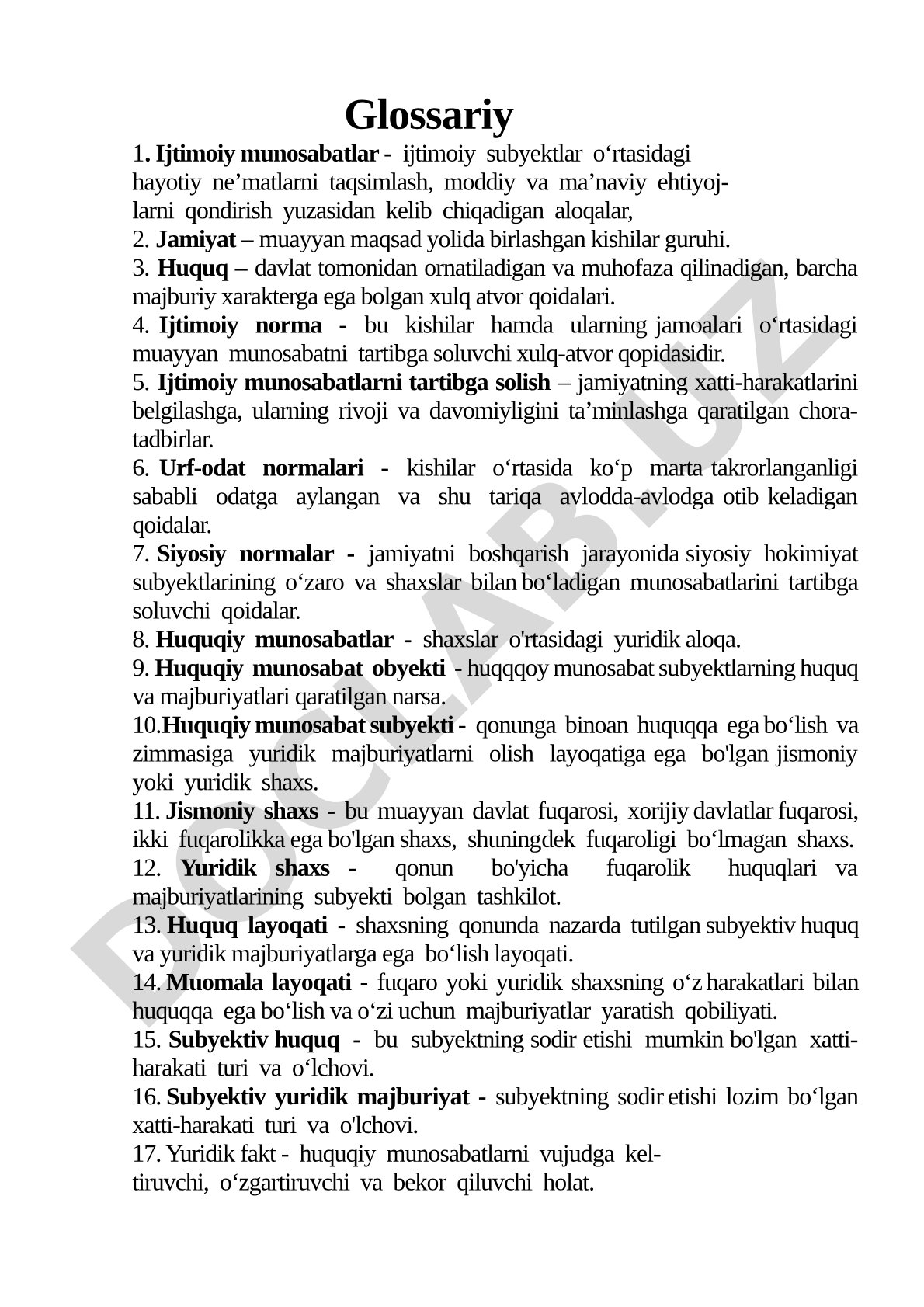Ijtimoiy munosabatlar va huquqiy normalar glossariysi