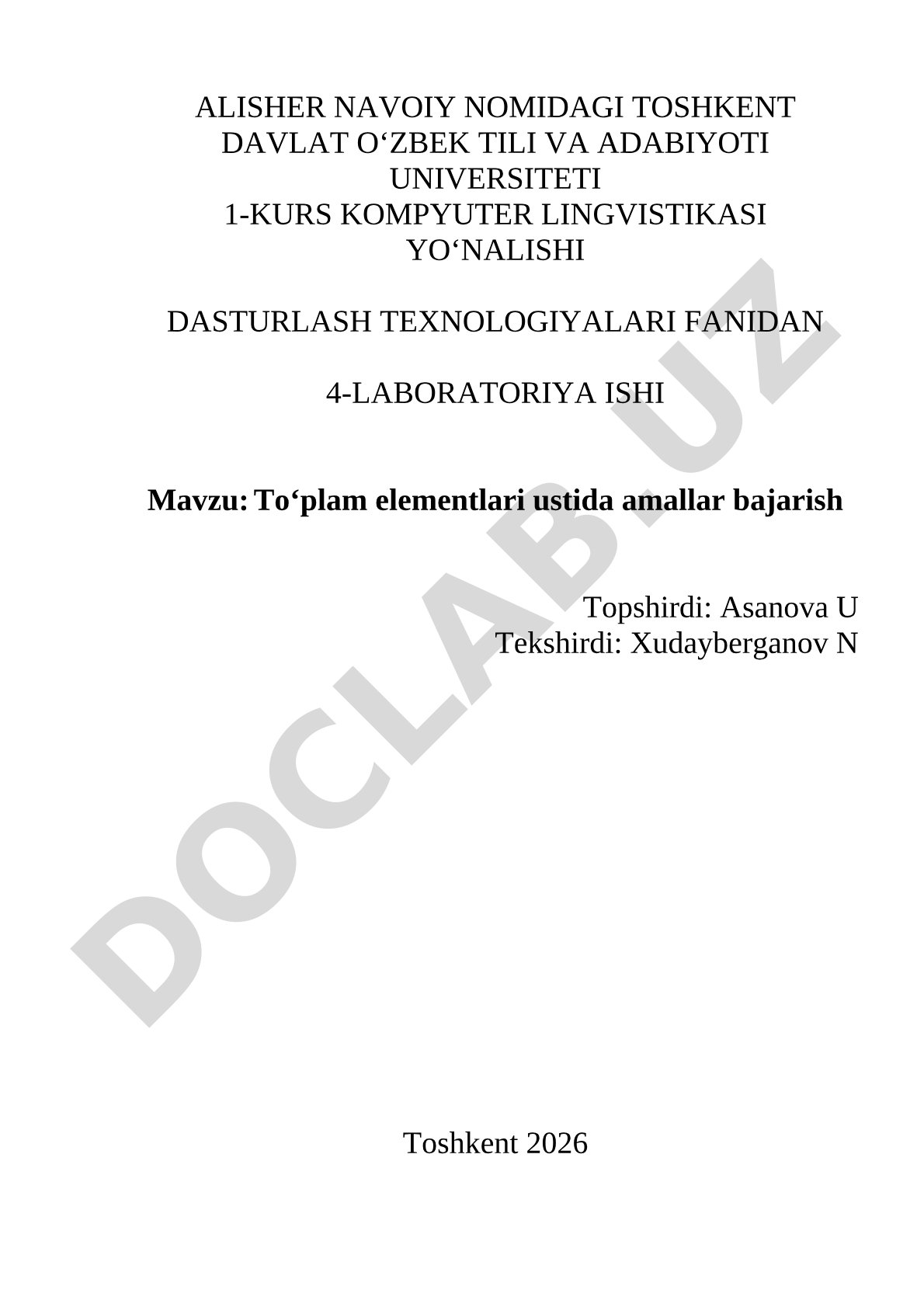 To‘plam elementlari ustida amallar bajarish
