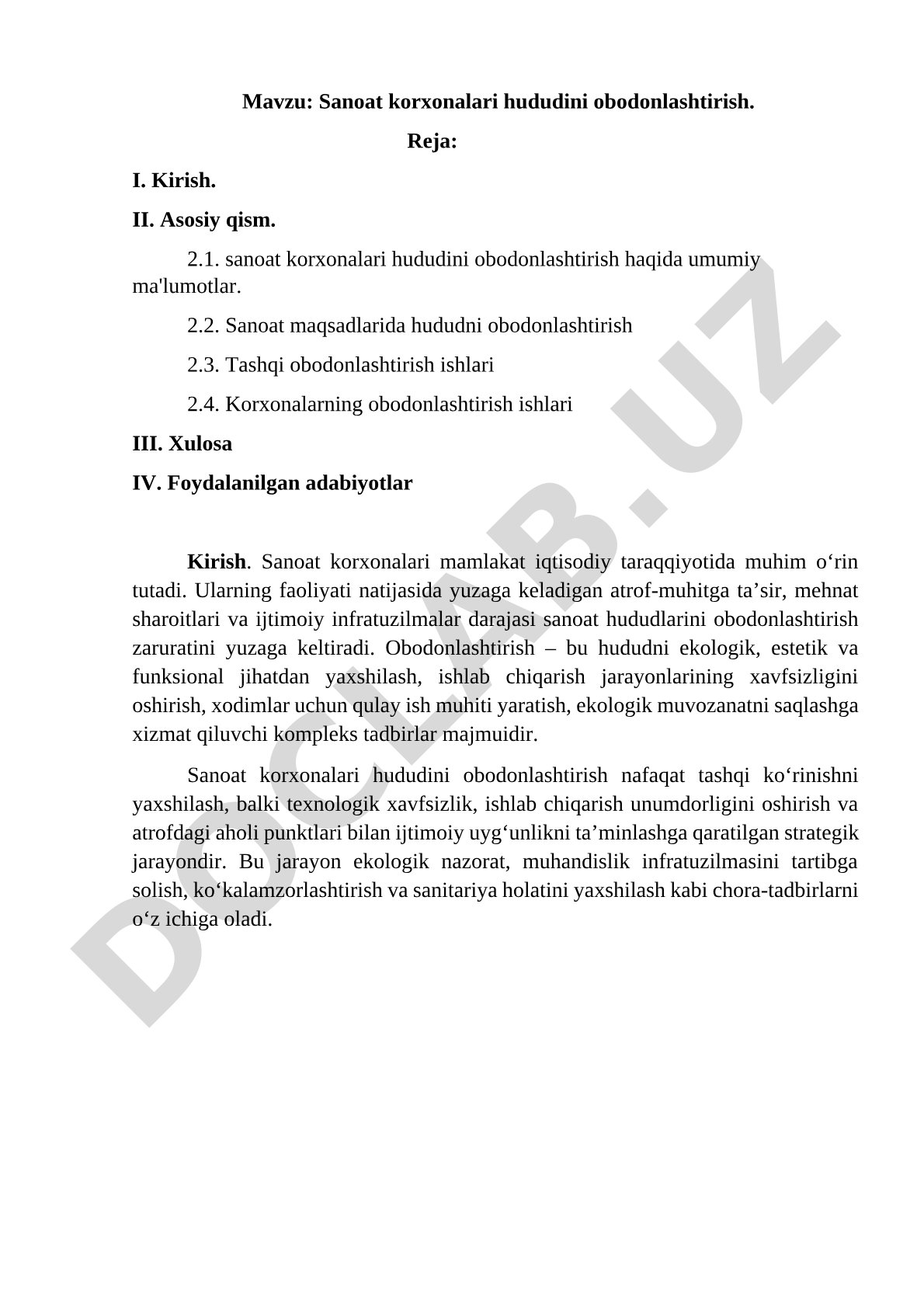 Sanoat korxonalari hududini obodonlashtirish