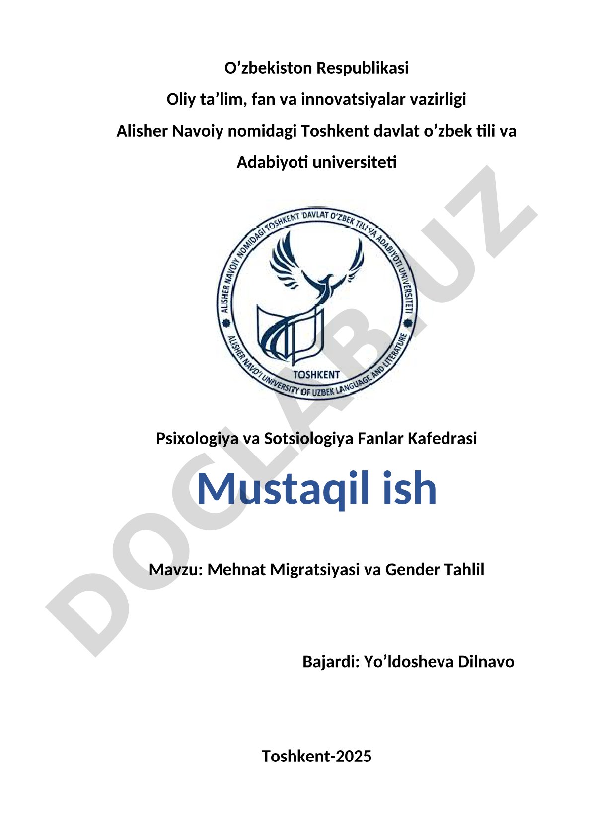 Mehnat Migratsiyasi va Gender Tahlil