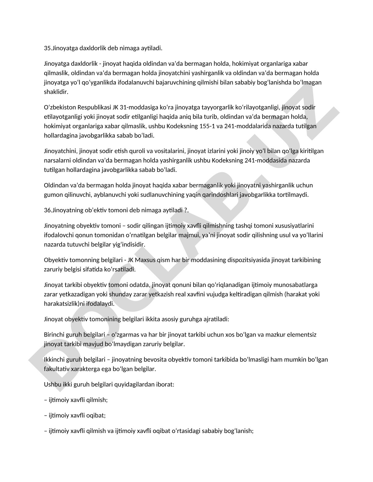 Jinoyatga daxldorlik tushunchasi va jinoyatning ob'ektiv tomoni