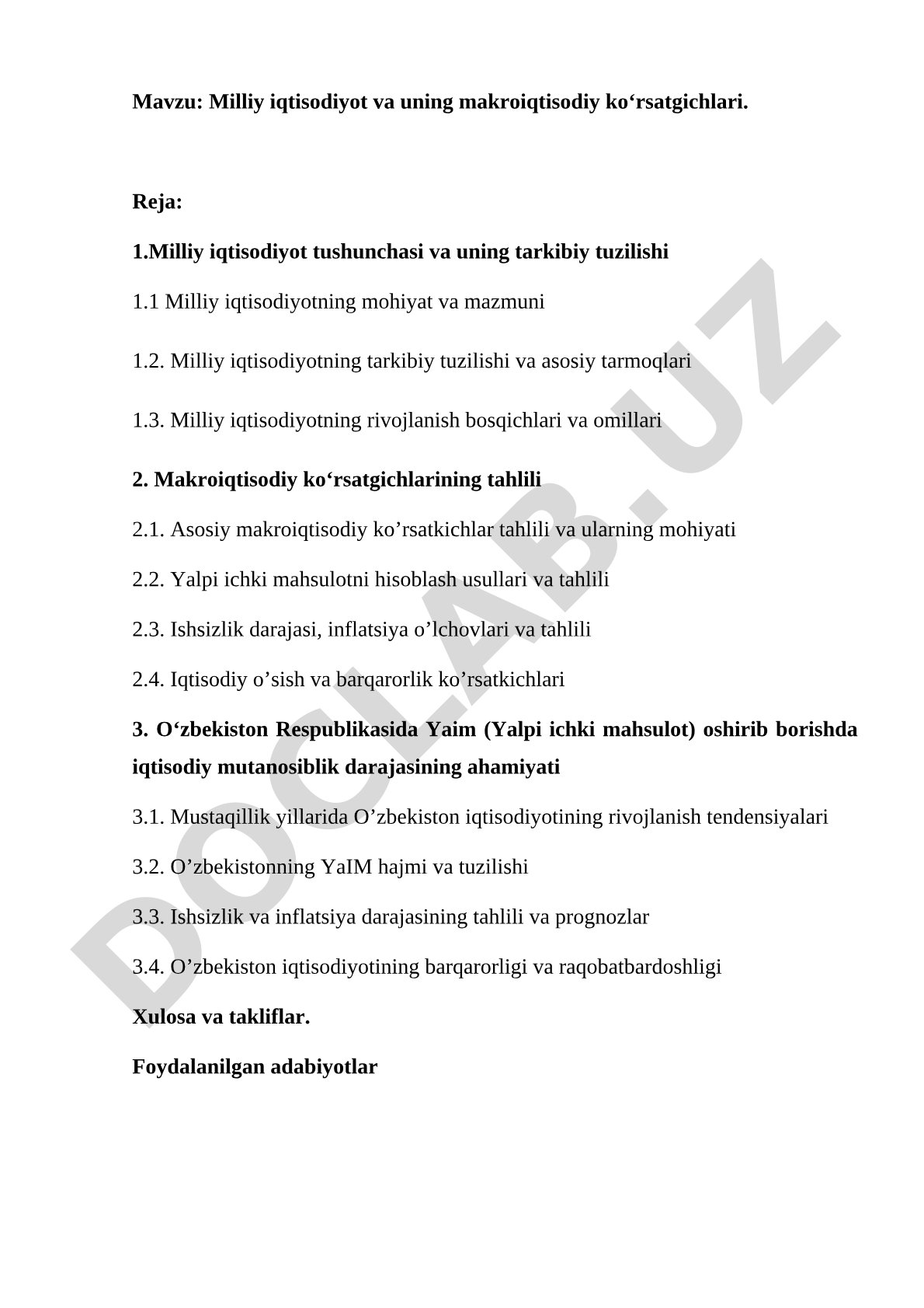 Milliy iqtisodiyot va uning makroiqtisodiy koʻrsatgichlari