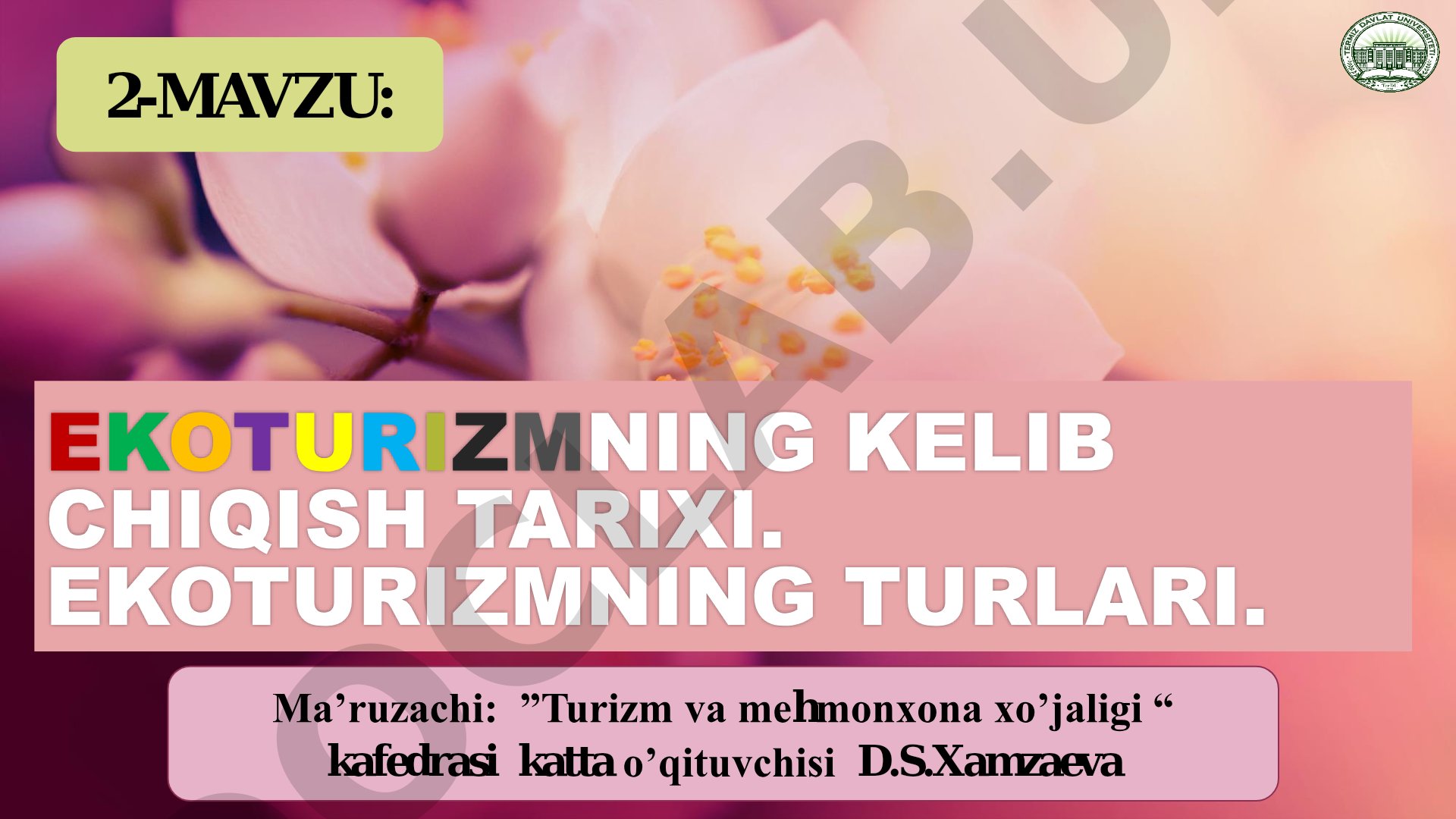 Ekologik turizmning shakllanishi va turlari