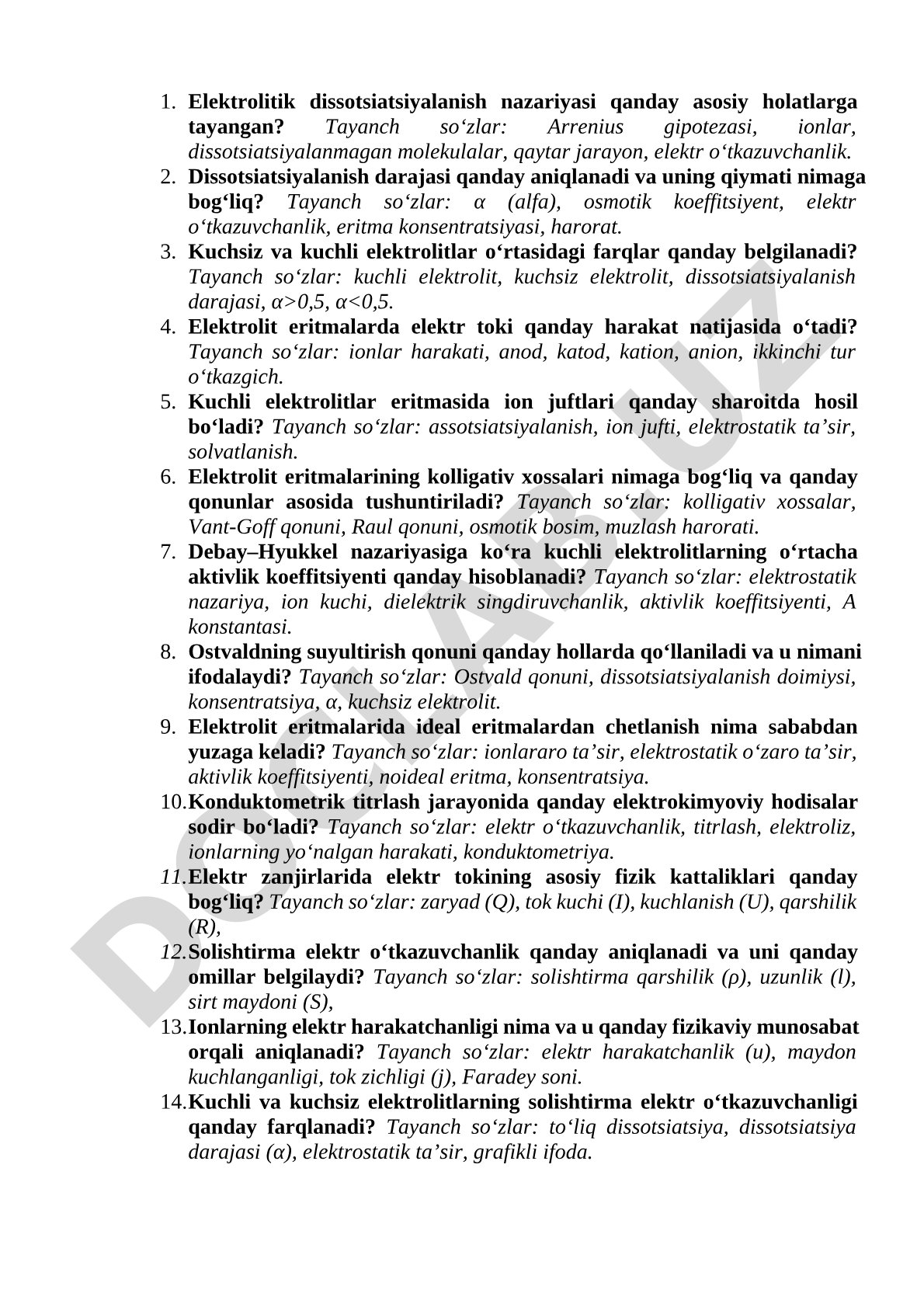 Elektrolitik dissotsiatsiyalanish nazariyasi asosiy holatlari