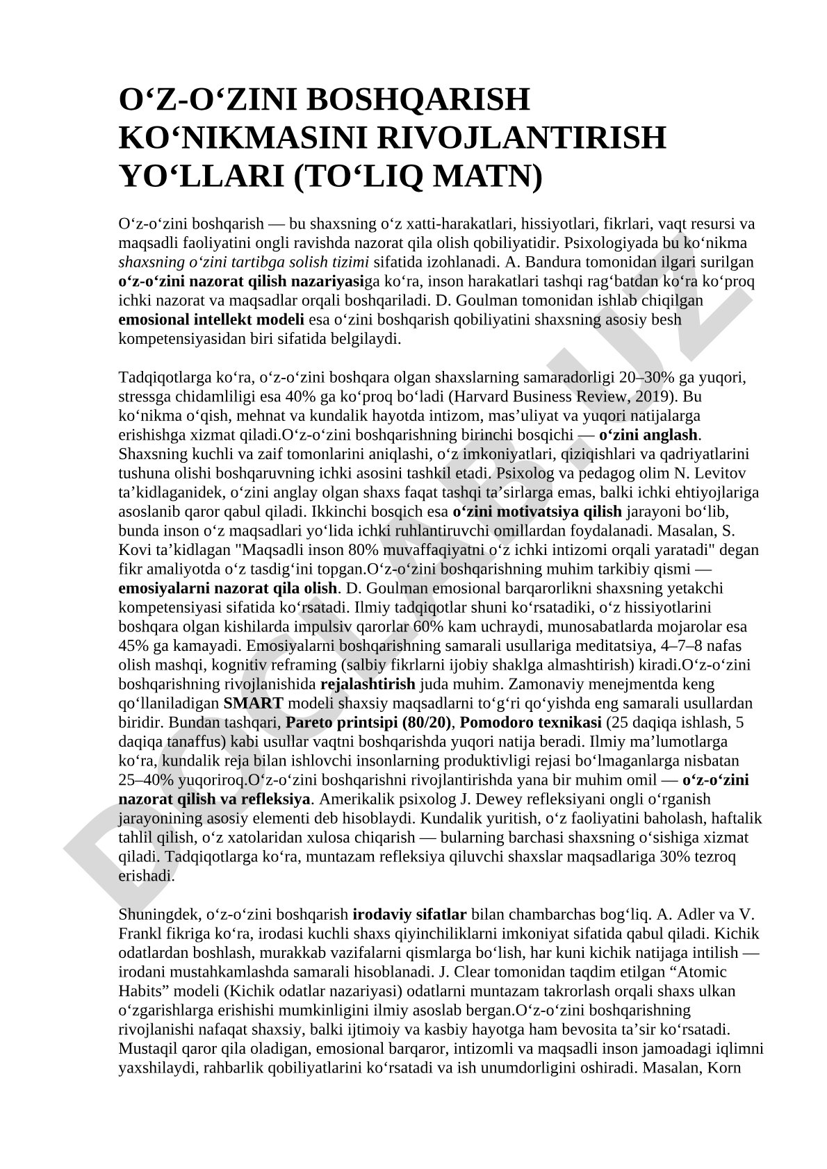 O‘z-o‘zini boshqarish ko‘nikmasini rivojlantirish yo‘llari