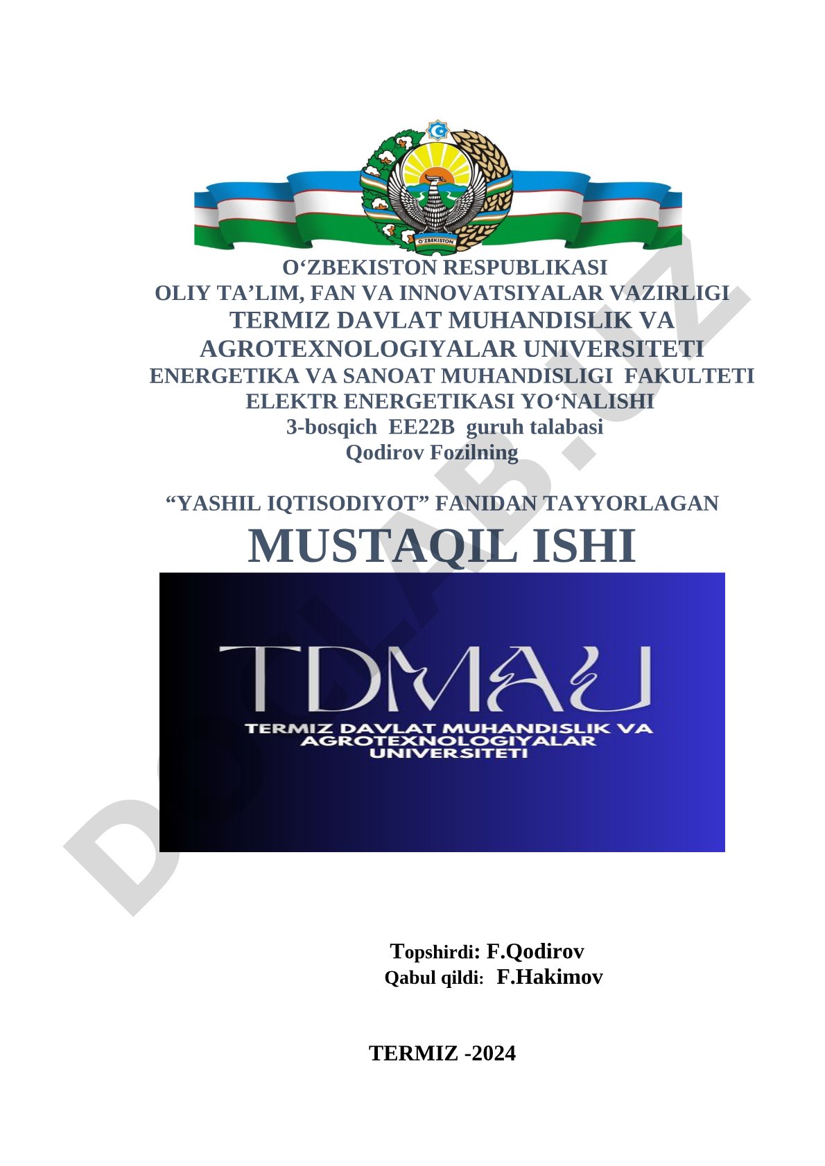 O‘zbekistonda atrof-muhit ifloslanishida transport sohasi ulushini kamaytirishda amalga oshirilayotgan islohotlar