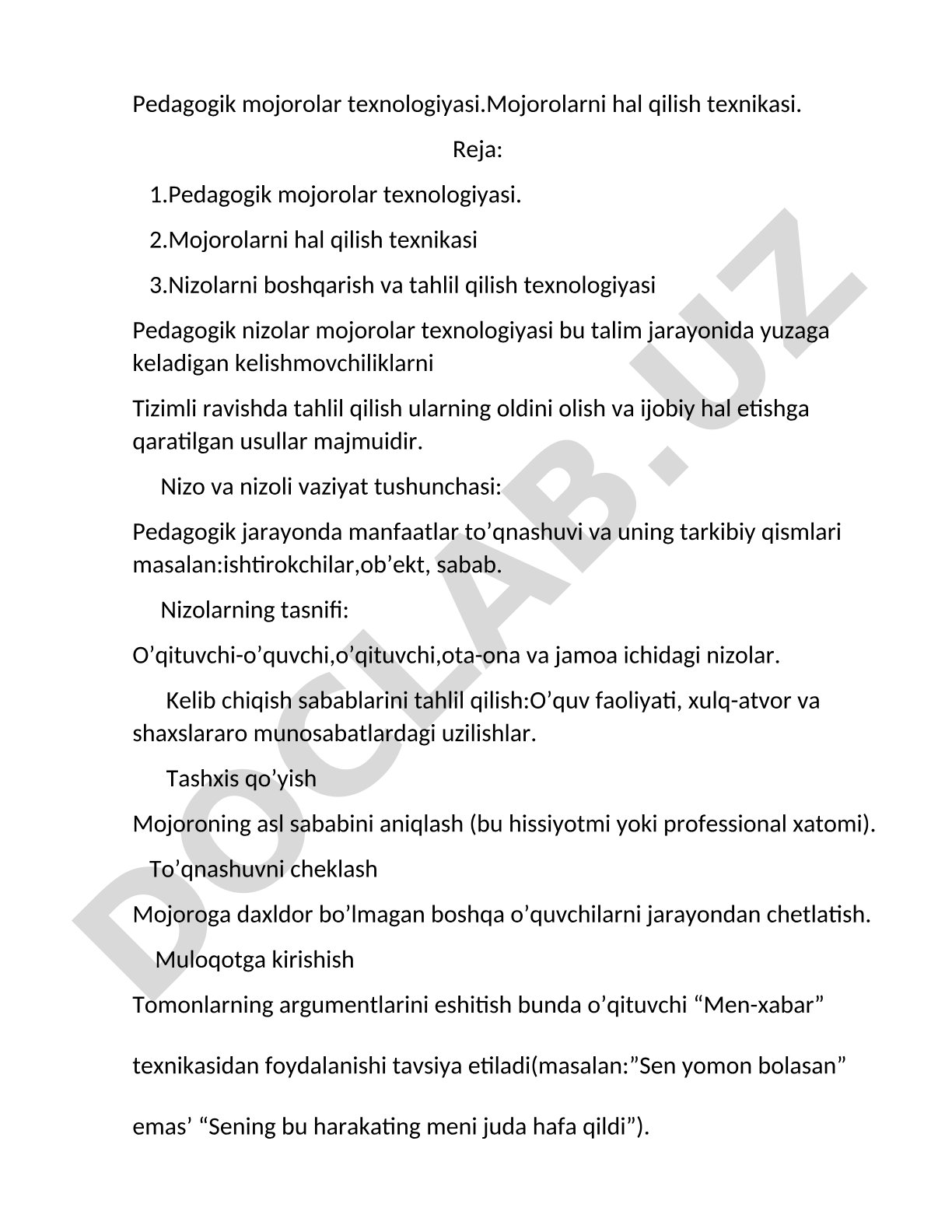 Pedagogik mojorolar texnologiyasi va mojorolarni hal qilish texnikasi