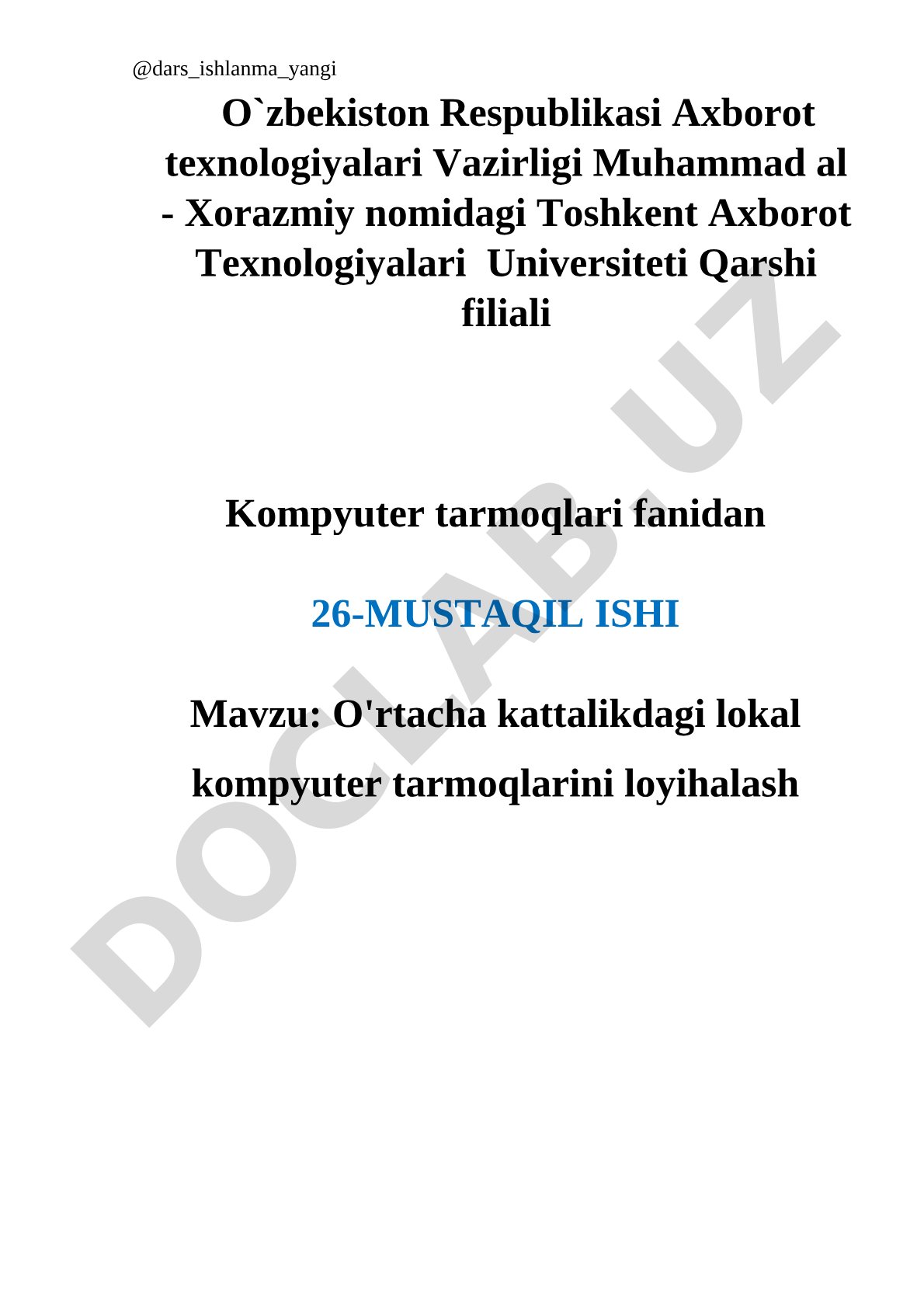 O'rtacha kattalikdagi lokal kompyuter tarmoqlarini loyihalash