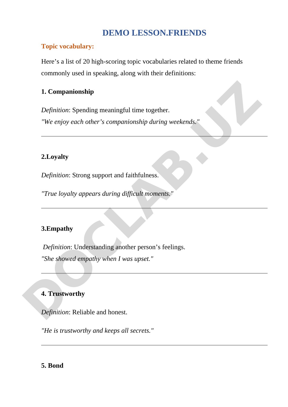 Friends topic vocabulary
