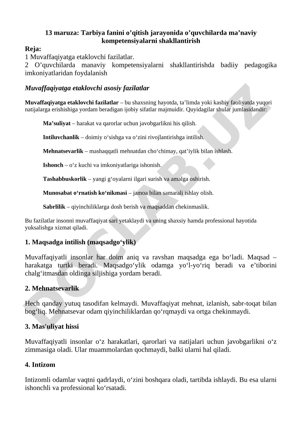 Tarbiya fanini o’qitish jarayonida o’quvchilarda ma’naviy kompetensiyalarni shakllantirish