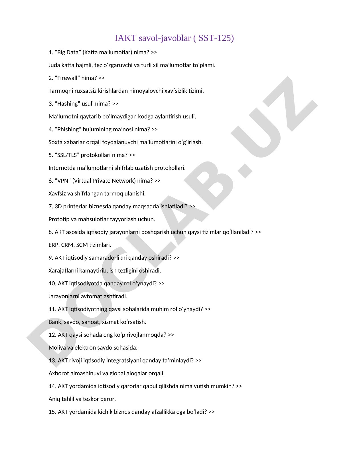 IAKT savol-javoblar (SST-125)